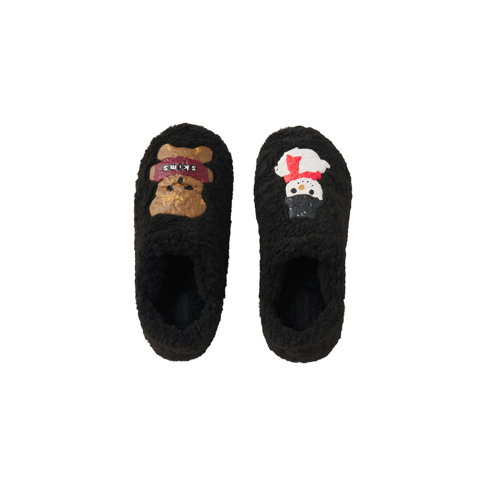 CACTUS PLANT FLEA MARKET X SKIMS SHERPA SLIPPER | ONYX GINGERBREAD SNOWMAN PRINT FLAT ON A WHITE BACKGROUND | FLT