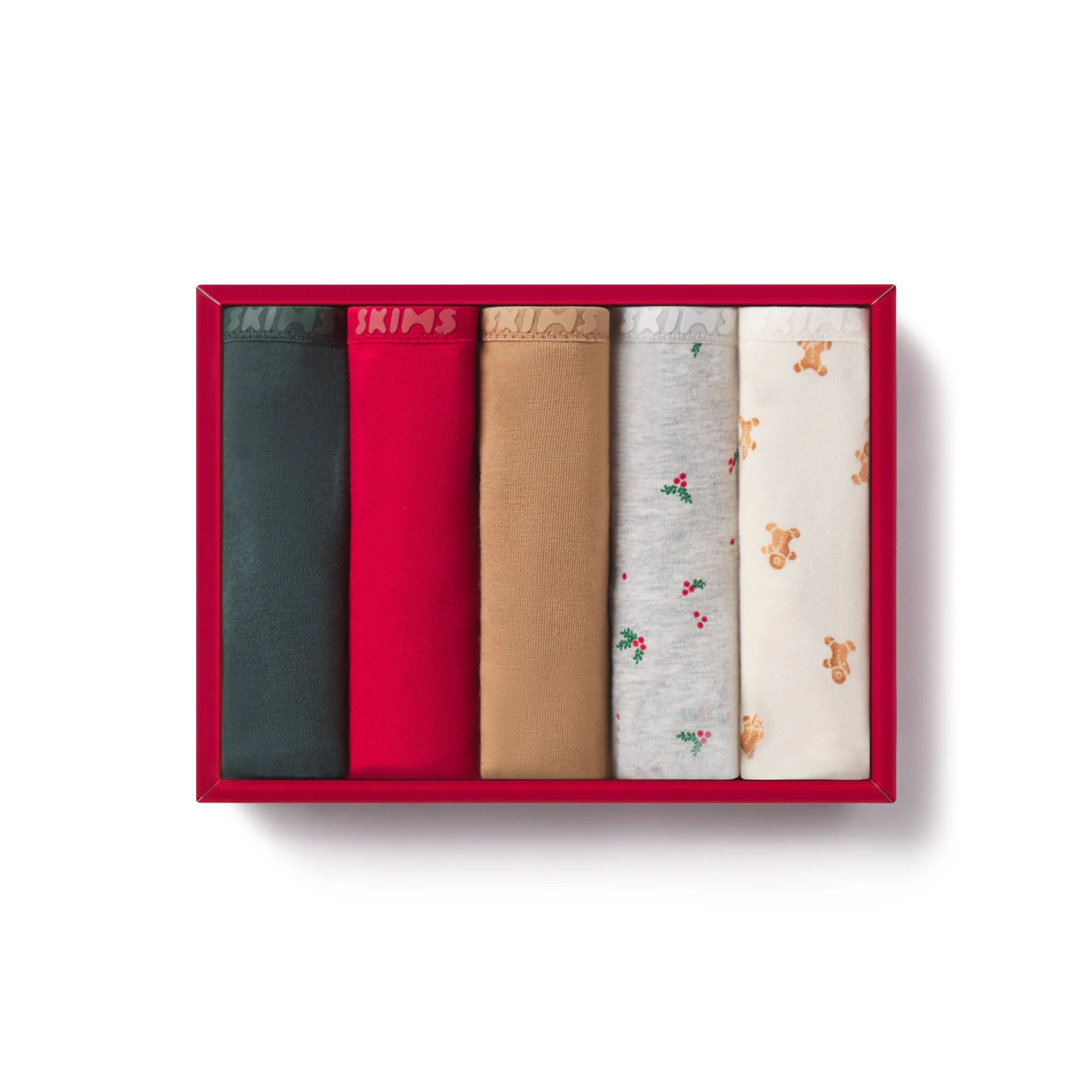 COTTON LOGO HIPSTER 5-PACK | SPRUCE MULTI FLAT ON A WHITE BACKGROUND | FLT