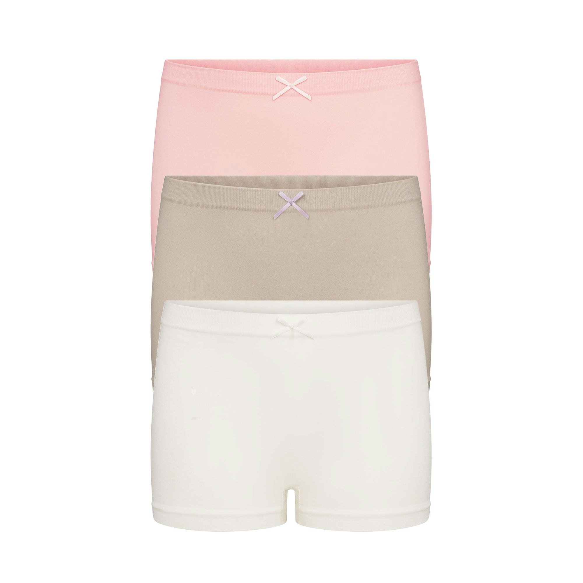 COTTON SEAMLESS GIRLS BOY SHORT 3-PACK | BALLET STONE MULTI FLAT ON A WHITE BACKGROUND @ | FLT @ | FOCUS: 0.0, 1.0, 0.9