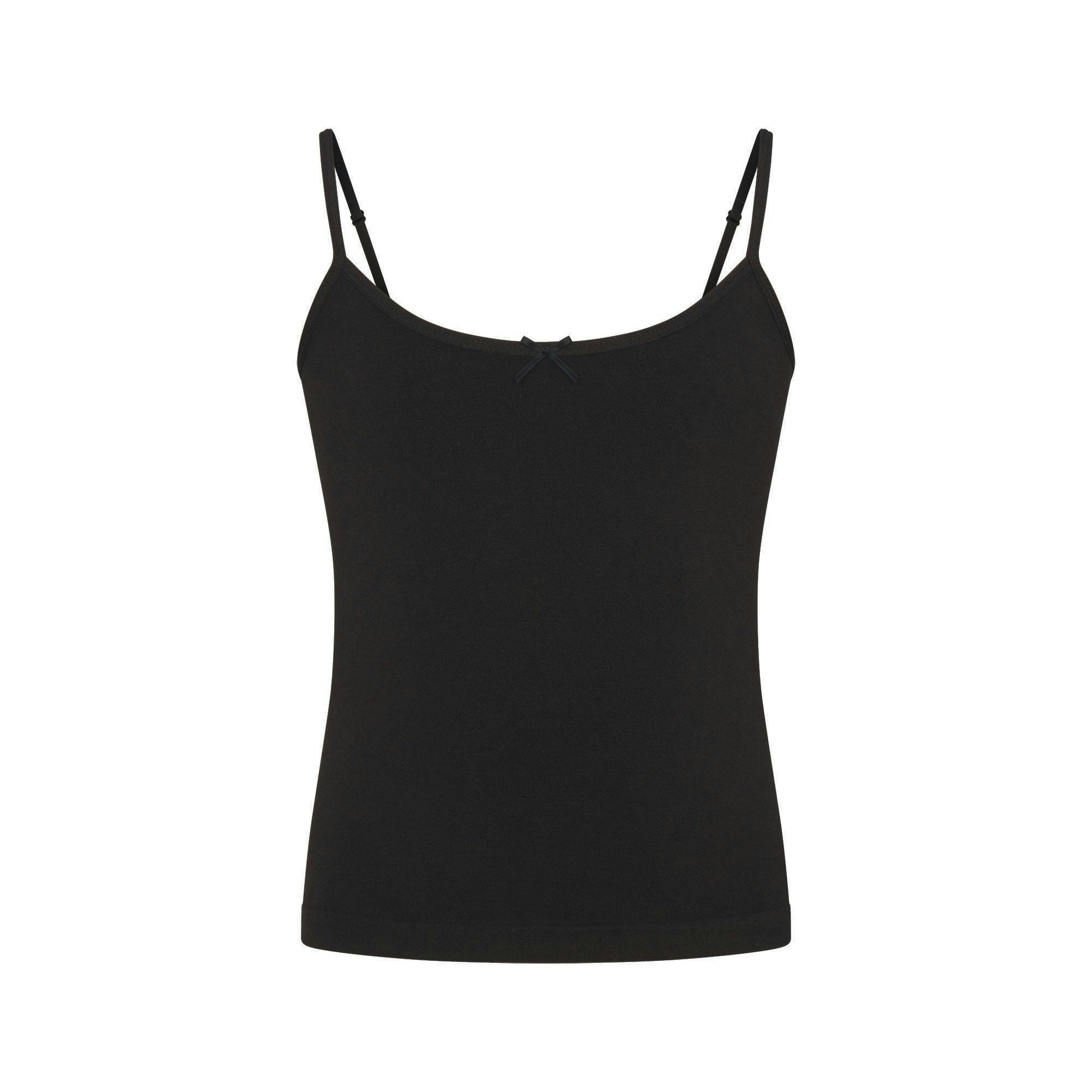 COTTON SEAMLESS GIRLS CAMI 2-PACK | LIGHT HEATHER GREY AND SOOT FLAT ON A WHITE BACKGROUND @ | FLT