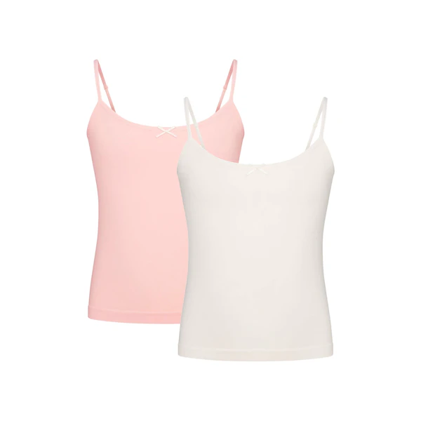 COTTON SEAMLESS GIRLS CAMI 2-PACK | MARBLE AND BALLET FLAT ON A WHITE BACKGROUND @ | FLT