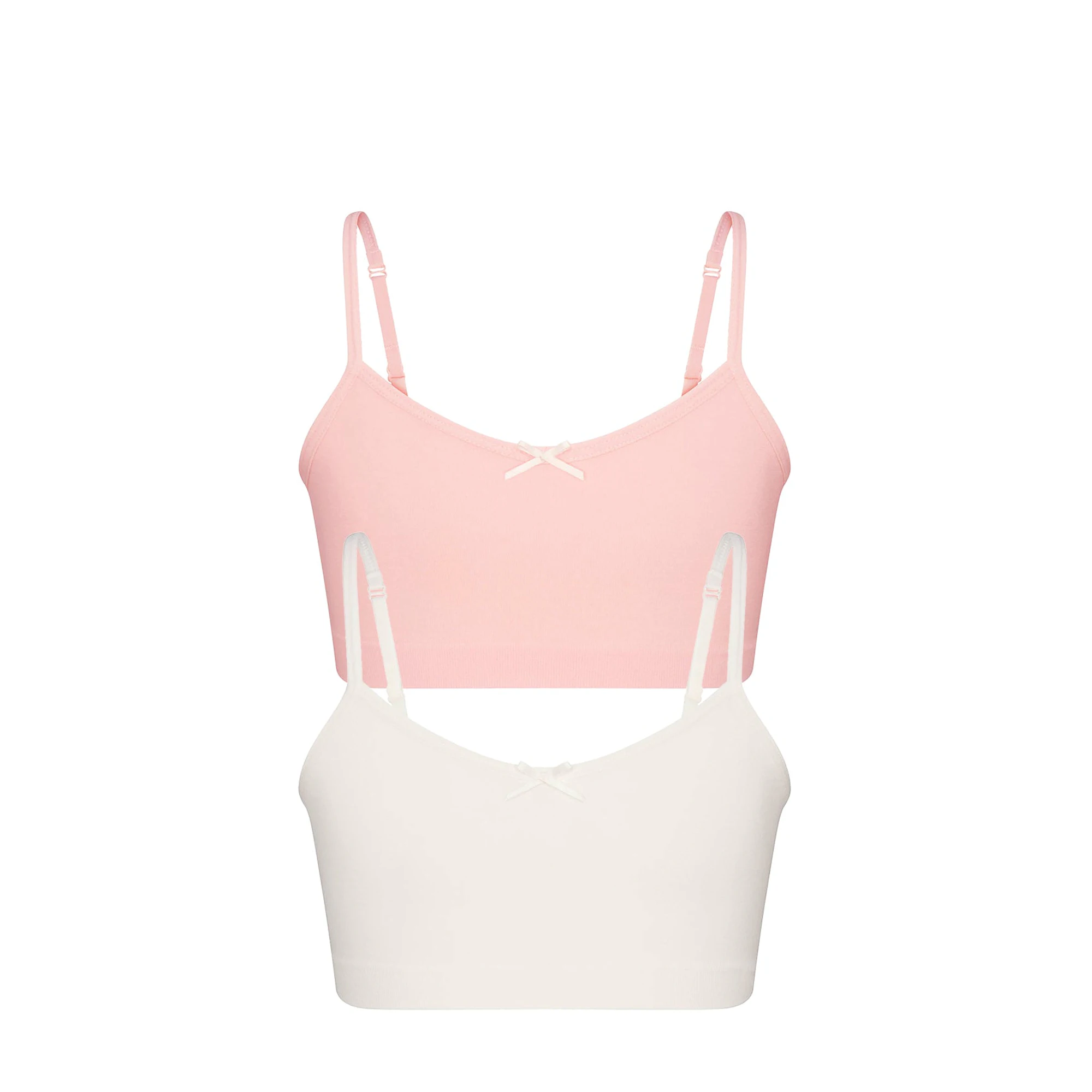 COTTON SEAMLESS GIRLS BRALETTE 2-PACK | MARBLE AND BALLET FLAT ON A WHITE BACKGROUND @ | FLT