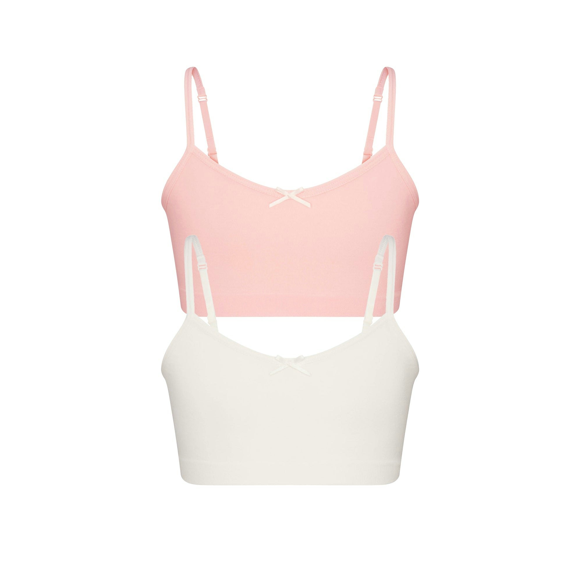 COTTON SEAMLESS GIRLS BRALETTE 2-PACK | MARBLE AND BALLET FLAT ON A WHITE BACKGROUND @ | FLT