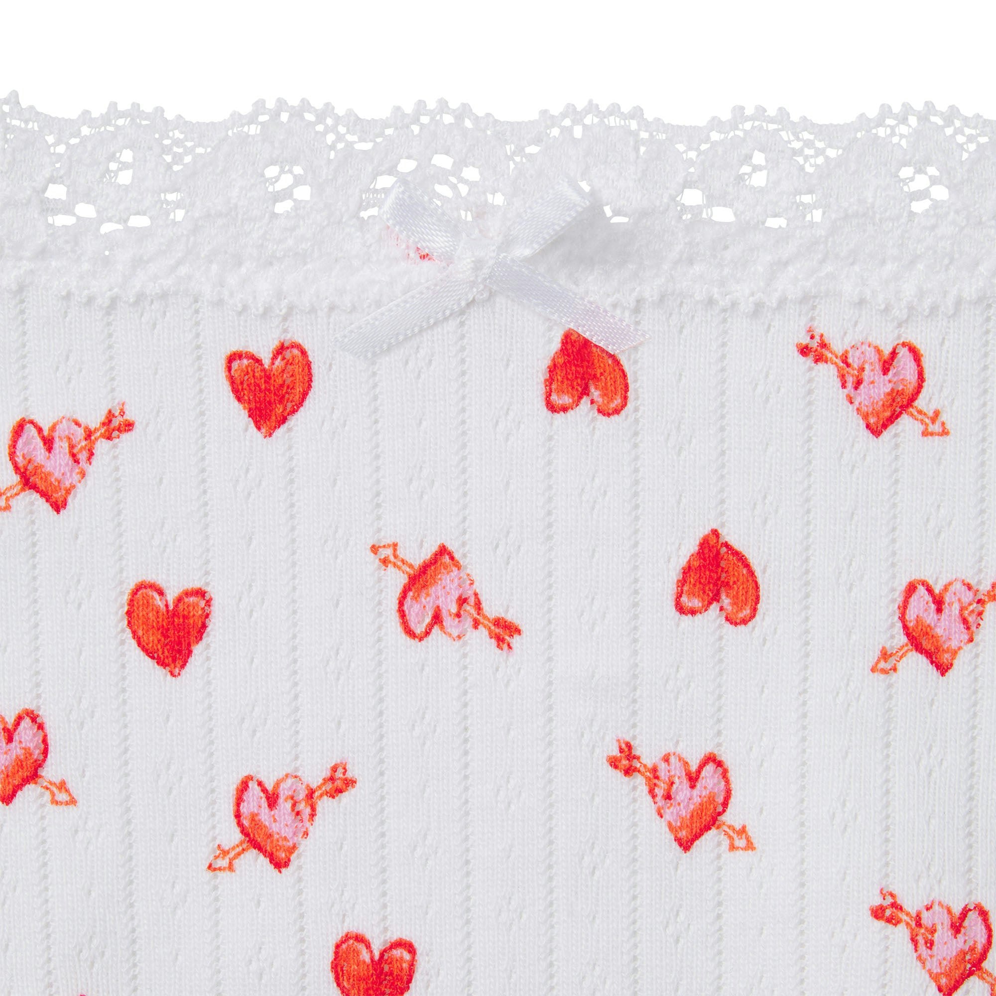 LIGHTWEIGHT COTTON POINTELLE LACE STRING THONG | SNOW ARROWED HEARTS ADDITIONAL FABRIC DETAILS