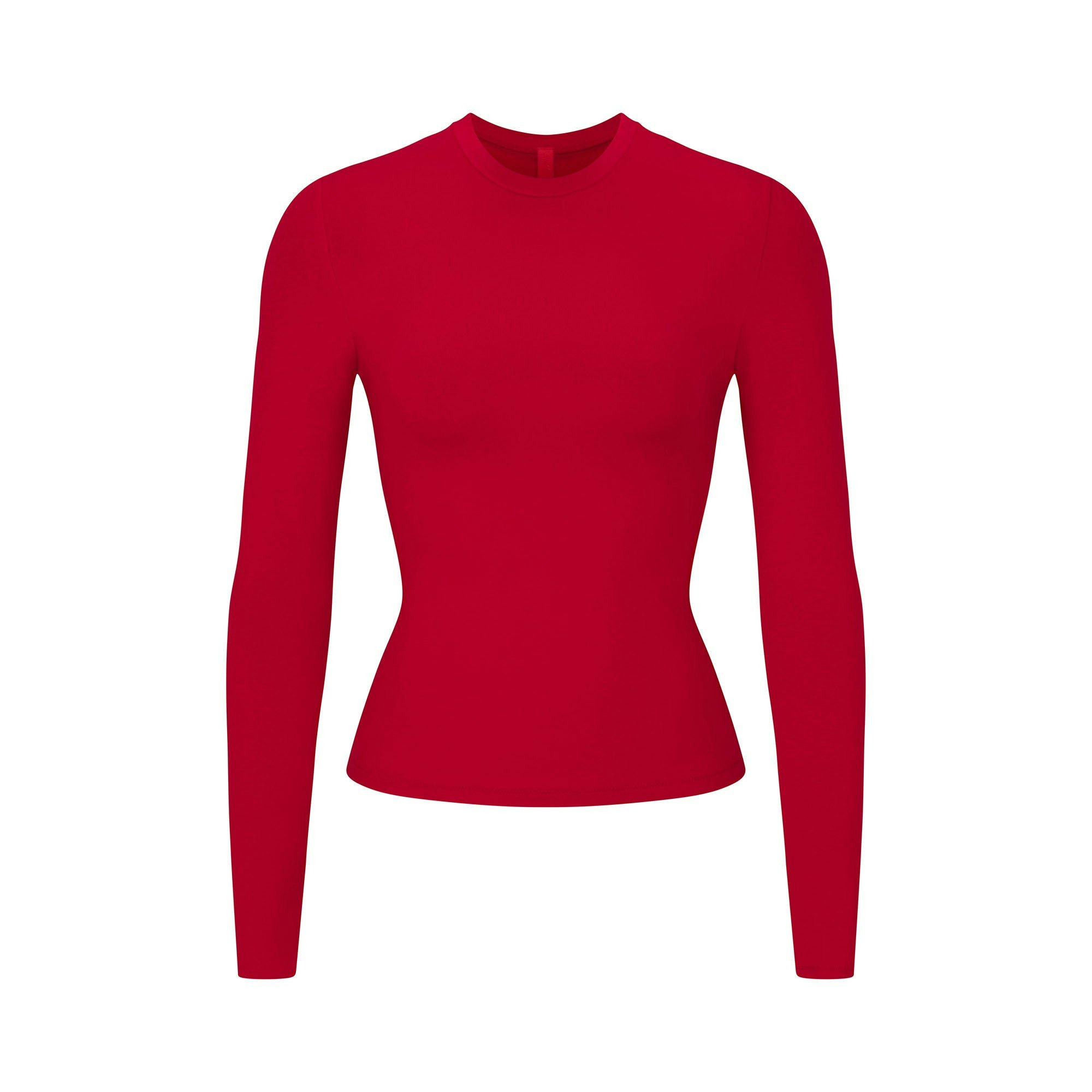 COTTON JERSEY LONG SLEEVE T-SHIRT | CRANBERRY FLAT ON A WHITE BACKGROUND | FLT