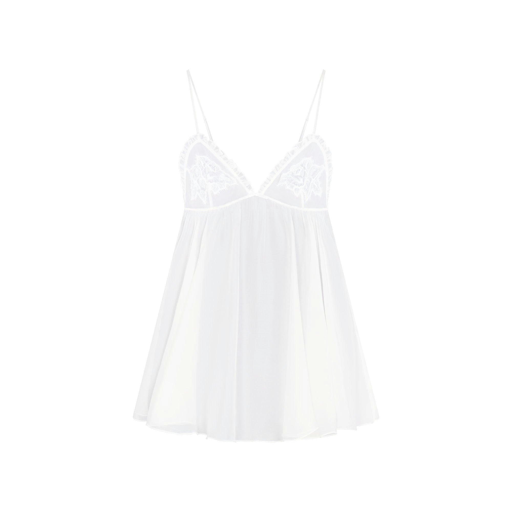 SKIMS ROMANCE BABYDOLL DRESS | IVORY LAYS FLAT ON A WHITE BACKGROUND | FLT 