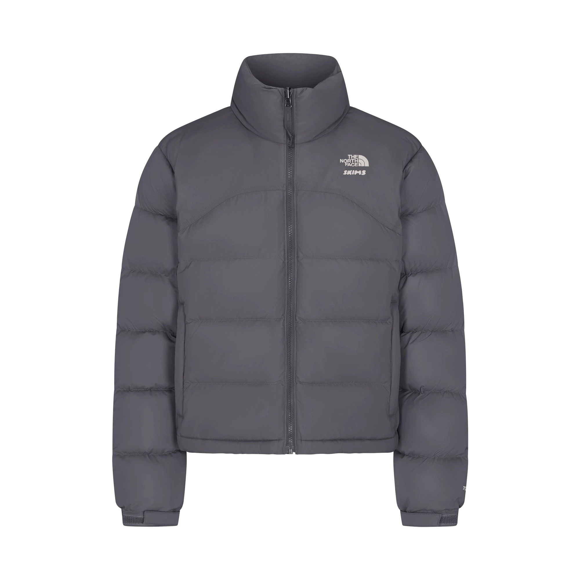 THE NORTH FACE X SKIMS 2000 RETRO NUPTSE JACKET | GUNMETAL FLAT ON A WHITE BACKGROUND | FLT