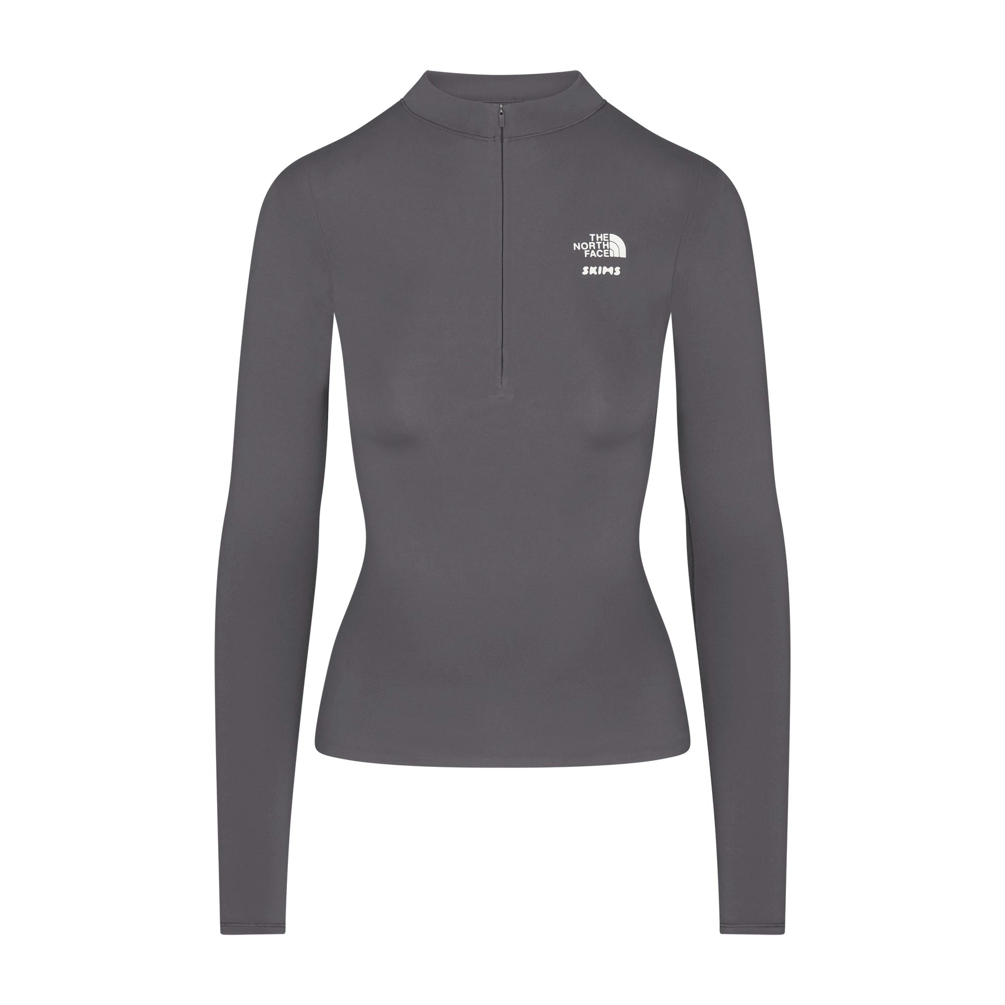 THE NORTH FACE X SKIMS REFINA LONG SLEEVE TOP | GUNMETAL FLAT ON A WHITE BACKGROUND | FLT