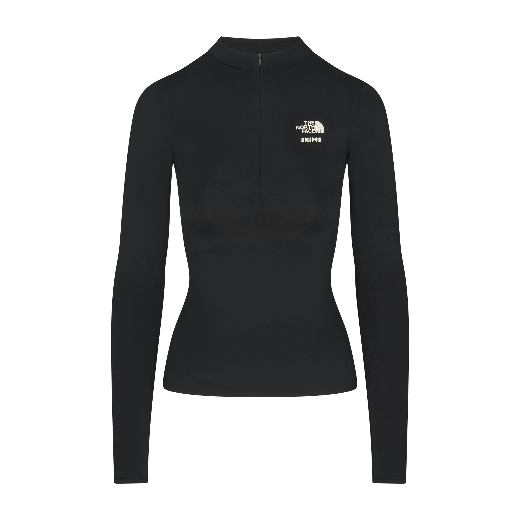 THE NORTH FACE X SKIMS REFINA LONG SLEEVE TOP | ONYX FLAT ON A WHITE BACKGROUND | FLT