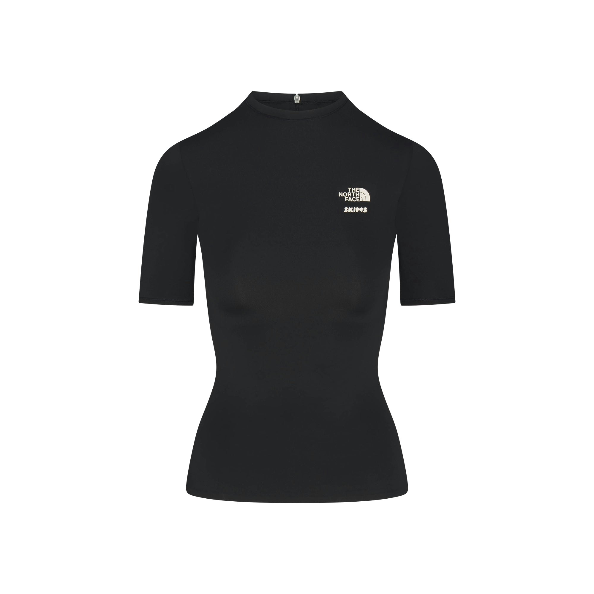 THE NORTH FACE X SKIMS REFINA SHORT SLEEVE TOP | ONYX FLAT ON A WHITE BACKGROUND | FLT