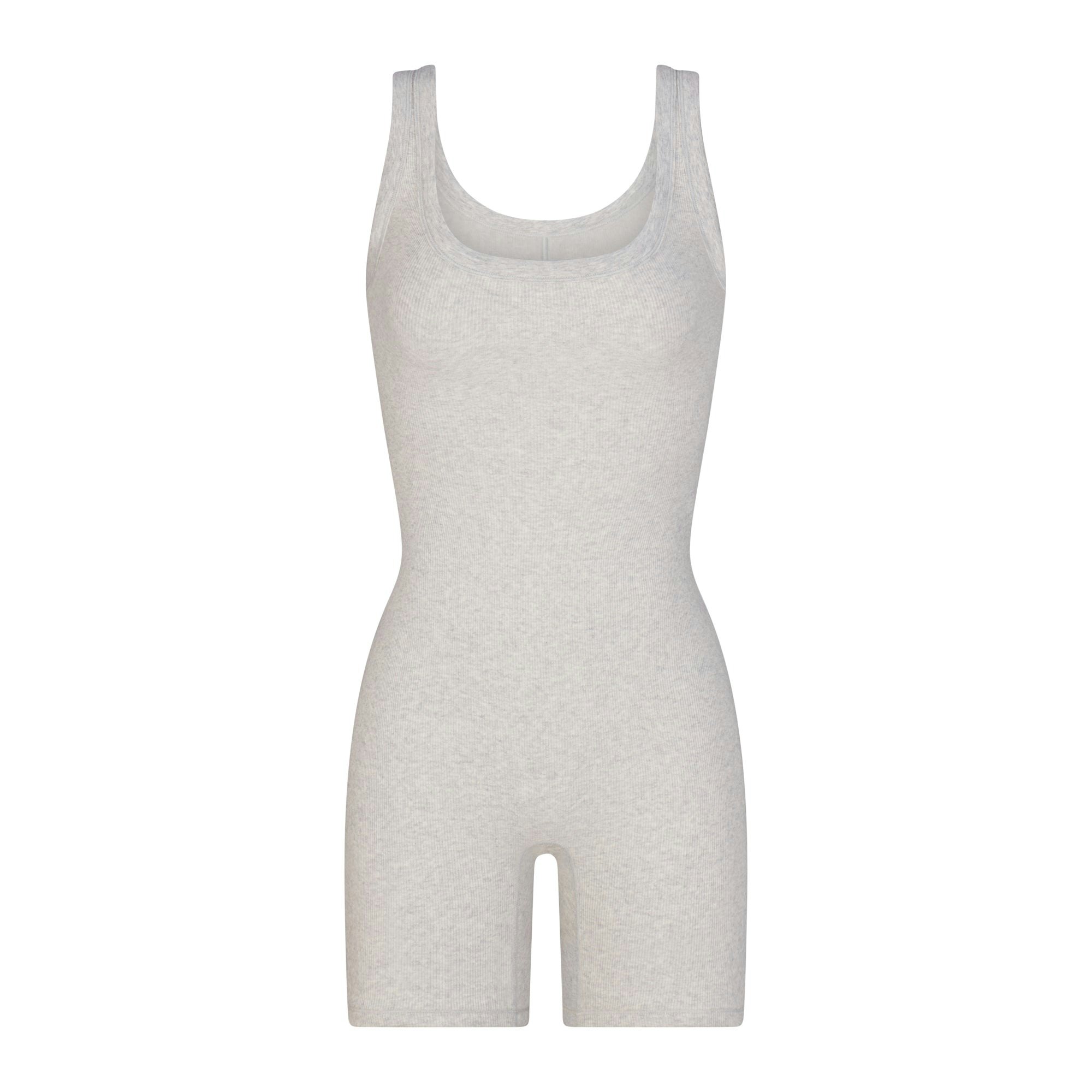 COTTON RIB ONESIE | LIGHT HEATHER GREY (ONESIES, BODYSUITS) LAYS FLAT ON A WHITE BACKGROUND | FLT