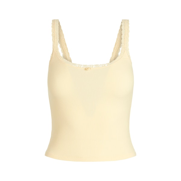 SOFT LOUNGE LACE CAMI | BUTTER FLAT ON A WHITE BACKGROUND | FLT