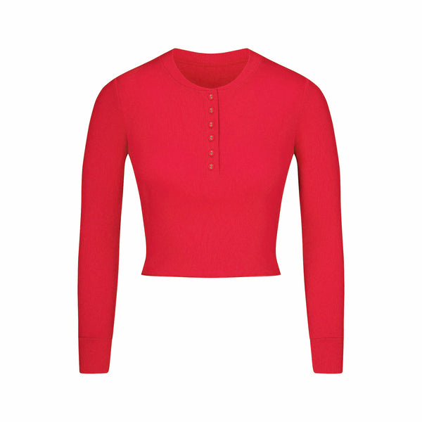 WAFFLE LONG SLEEVE HENLEY AND SHORT SET CRANBERRY