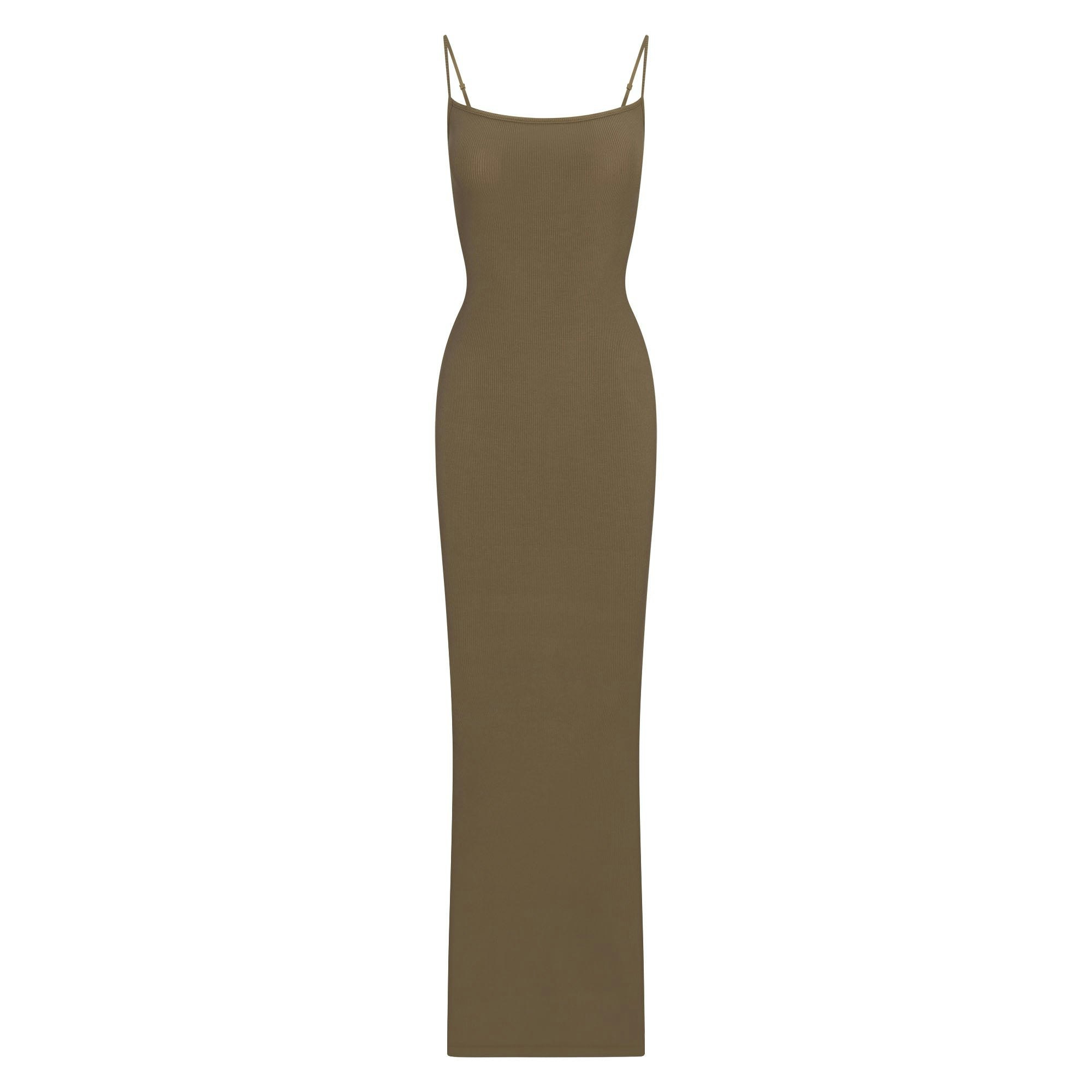 SOFT LOUNGE LONG SLIP DRESS | OAK FLAT ON A WHITE BACKGROUND | FLT