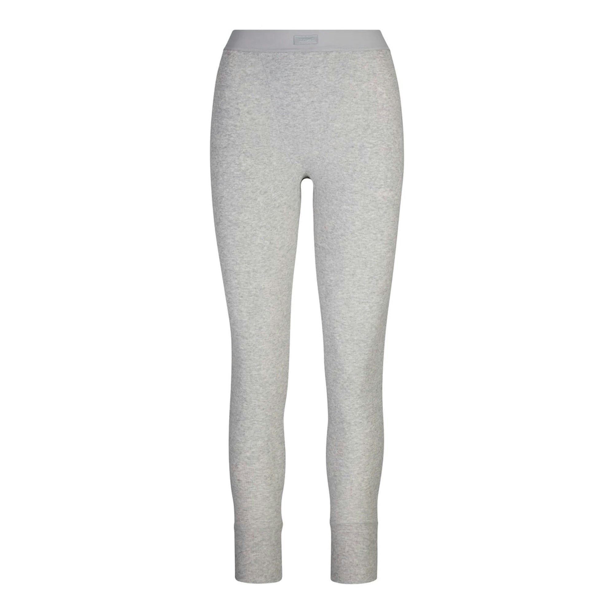 COTTON RIB LEGGING | LIGHT HEATHER GREY (LEGGINGS, BOTTOMS) LAYS FLAT ON A WHITE BACKGROUND | FLT