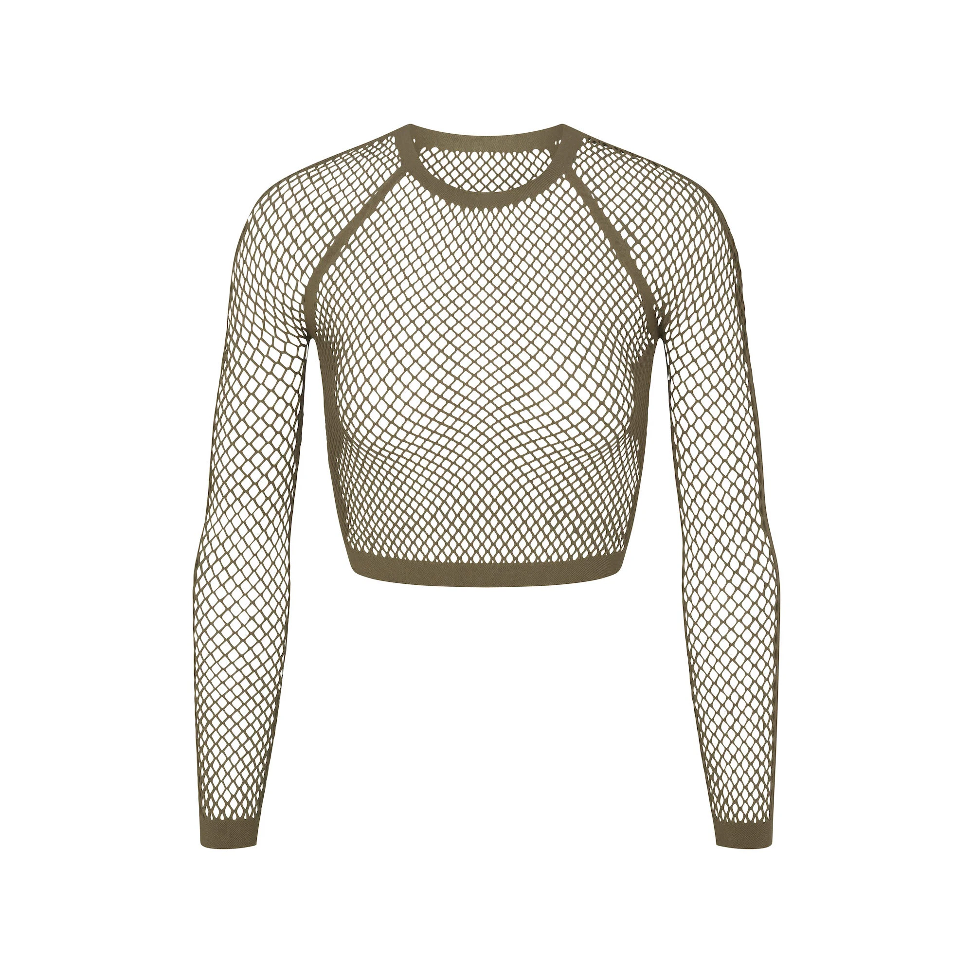 WARP KNIT COVER UP LONG SLEEVE CROPPED TOP LAYS FLAT ON A WHITE BACKGROUND