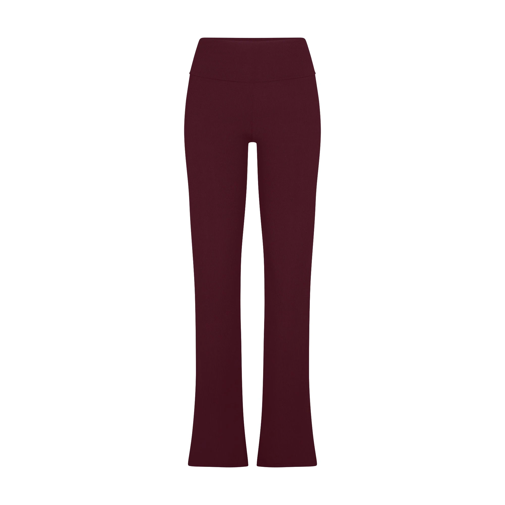SOFT LOUNGE FOLDOVER PANT BORDEAUX FLAT ON A WHITE BACKGROUND | FLT | FLT