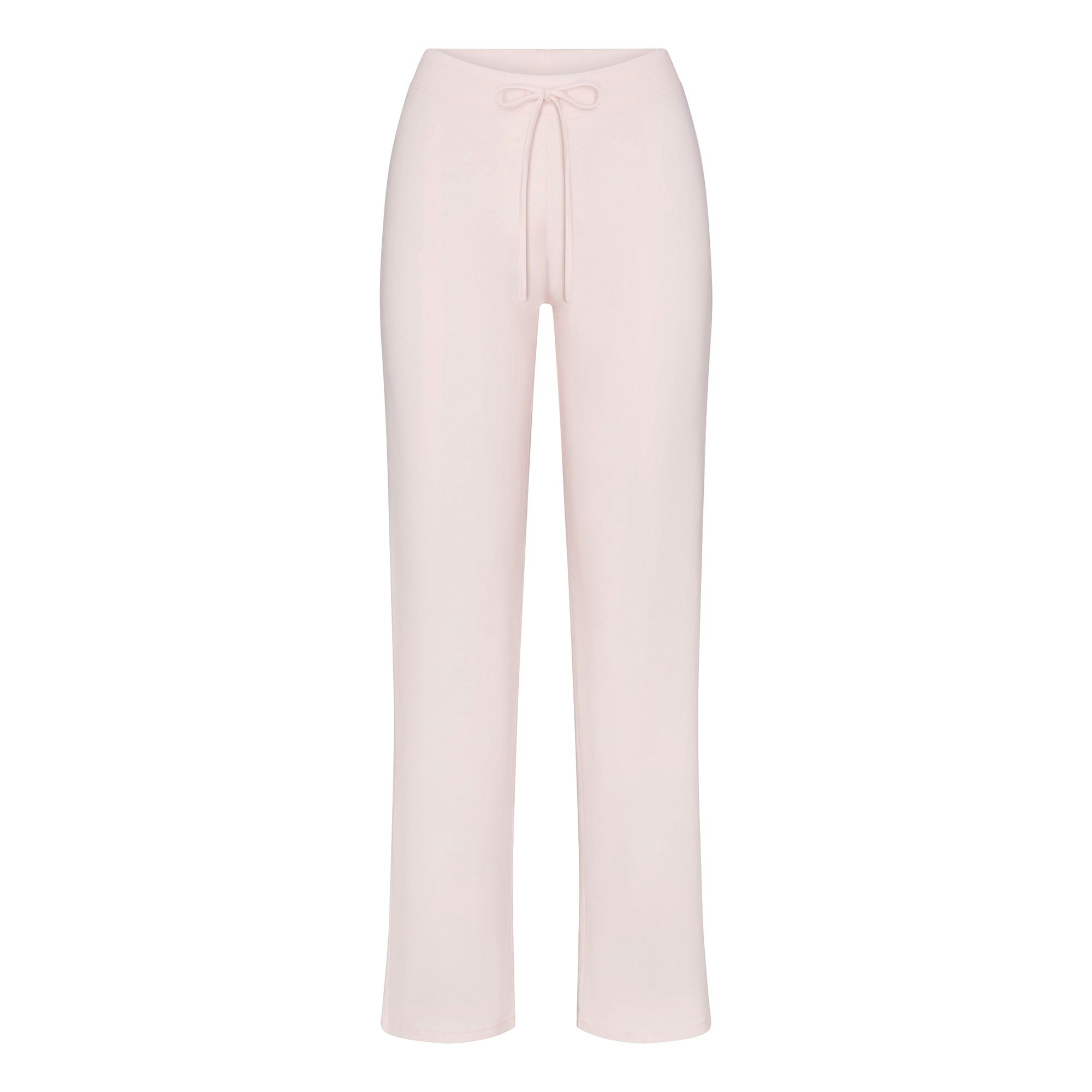 COTTON JERSEY STRAIGHT LEG PANT | BARELY PINK (PANTS) FLAT ON A WHITE BACKGROUND | FLT