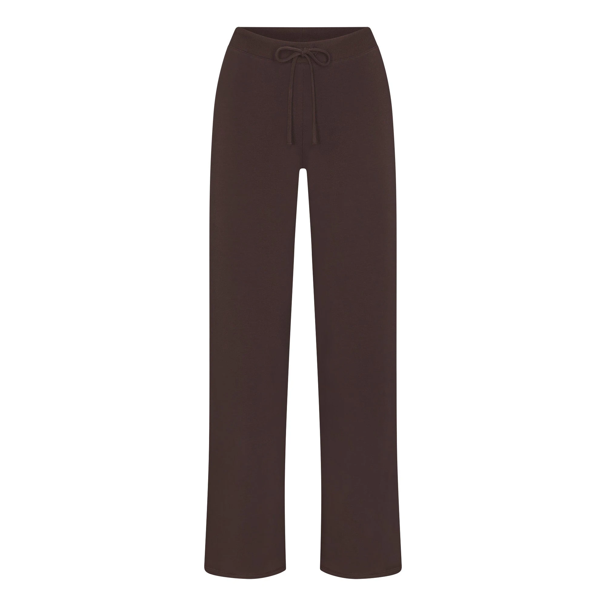 COTTON JERSEY STRAIGHT LEG PANT | ESPRESSO FLAT ON A WHITE BACKGROUND | FLT