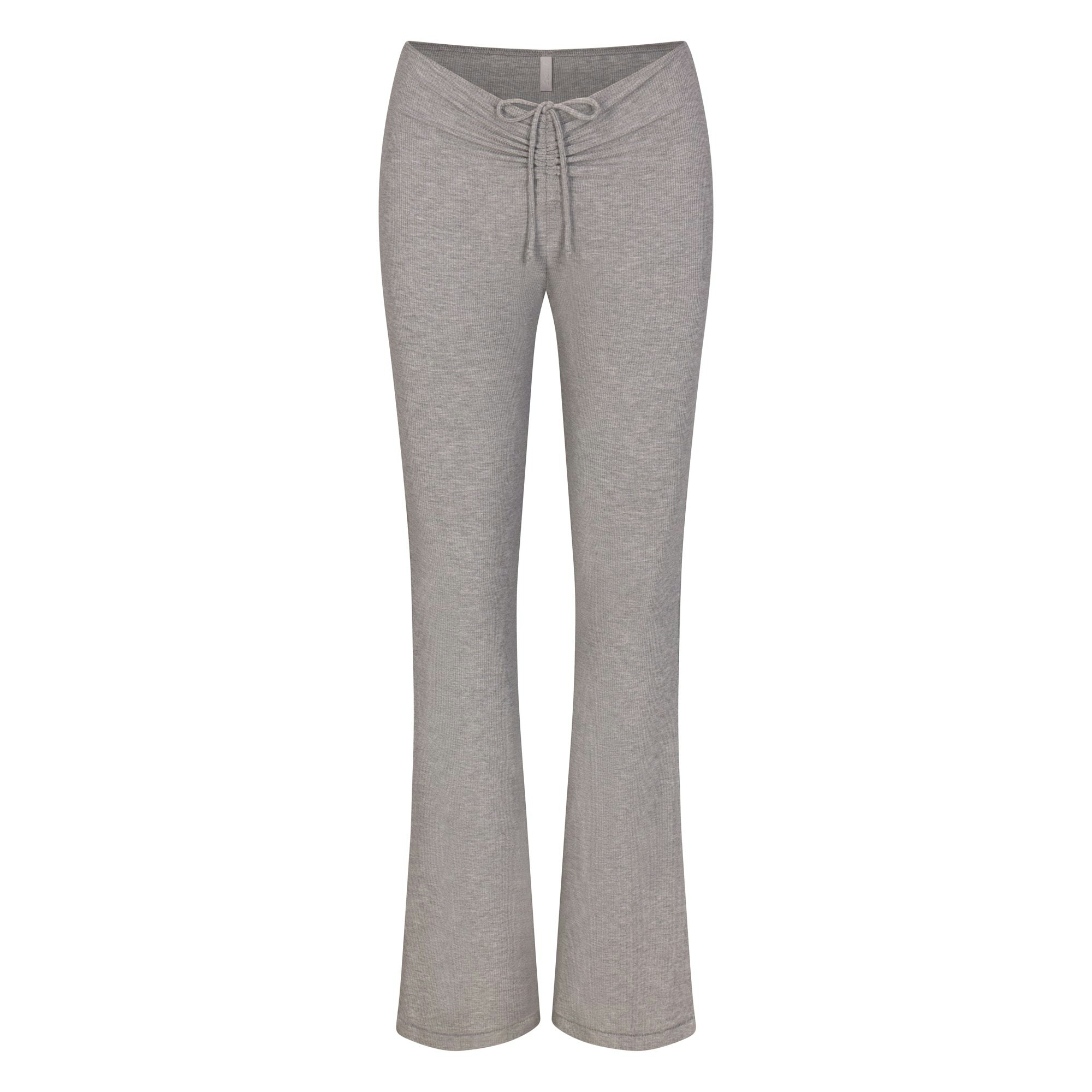 SOFT LOUNGE RUCHED PANT | HEATHER GREY (PANTS, BOTTOMS) LAYS FLAT ON A WHITE BACKGROUND | FLT