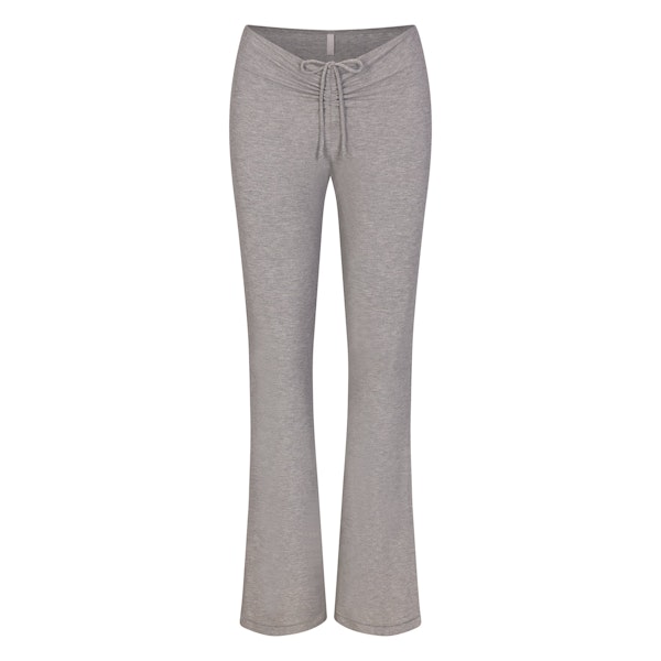 SOFT LOUNGE RUCHED PANT | HEATHER GREY (PANTS, BOTTOMS) LAYS FLAT ON A WHITE BACKGROUND | FLT