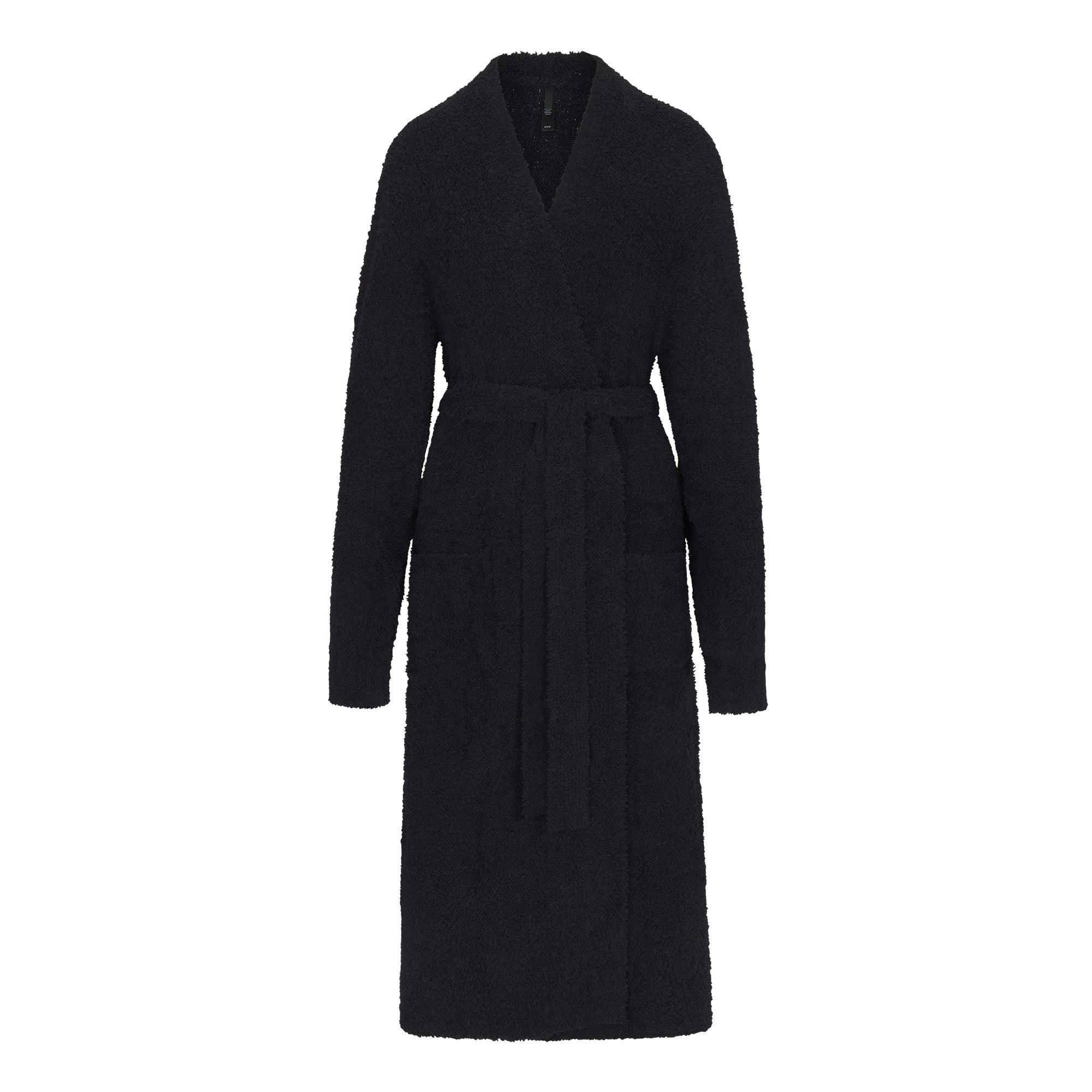 COZY KNIT UNISEX ROBE | ONYX (LONG ROBES) LAYS FLAT ON A WHITE BACKGROUND | FLT