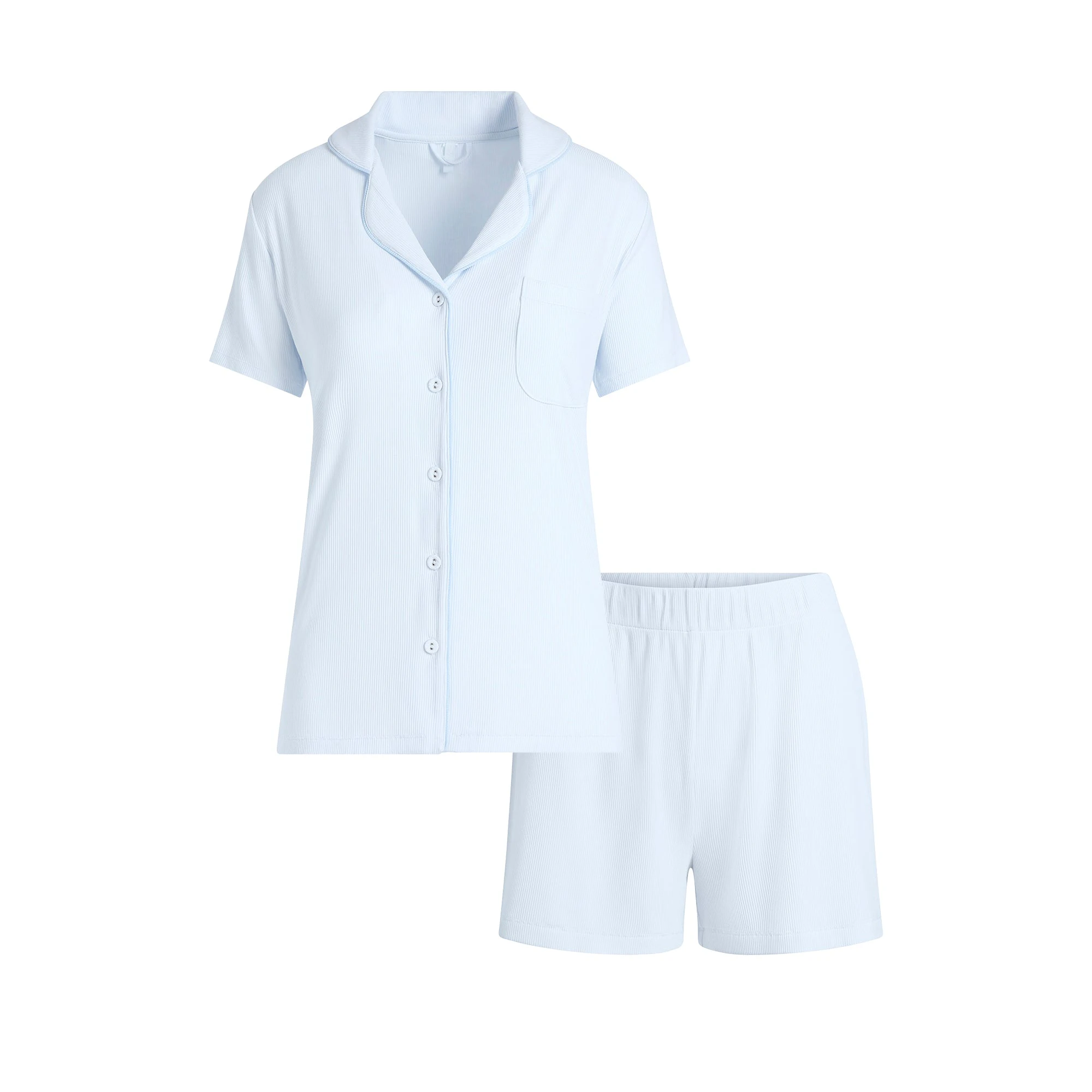 SOFT LOUNGE SHORT SLEEP SET | BLUE QUARTZ FLAT ON A WHITE BACKGROUND | FLT