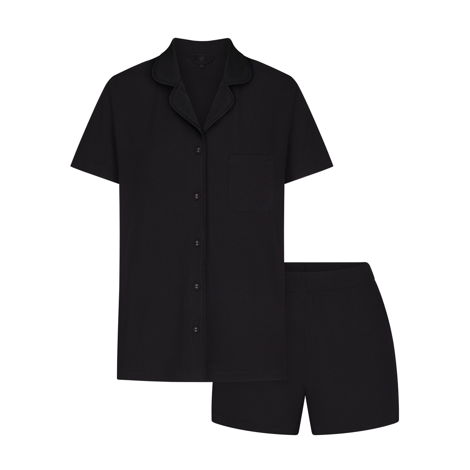 SOFT LOUNGE SHORT SLEEP SET | ONYX LAYS FLAT ON A WHITE BACKGROUND | FLT