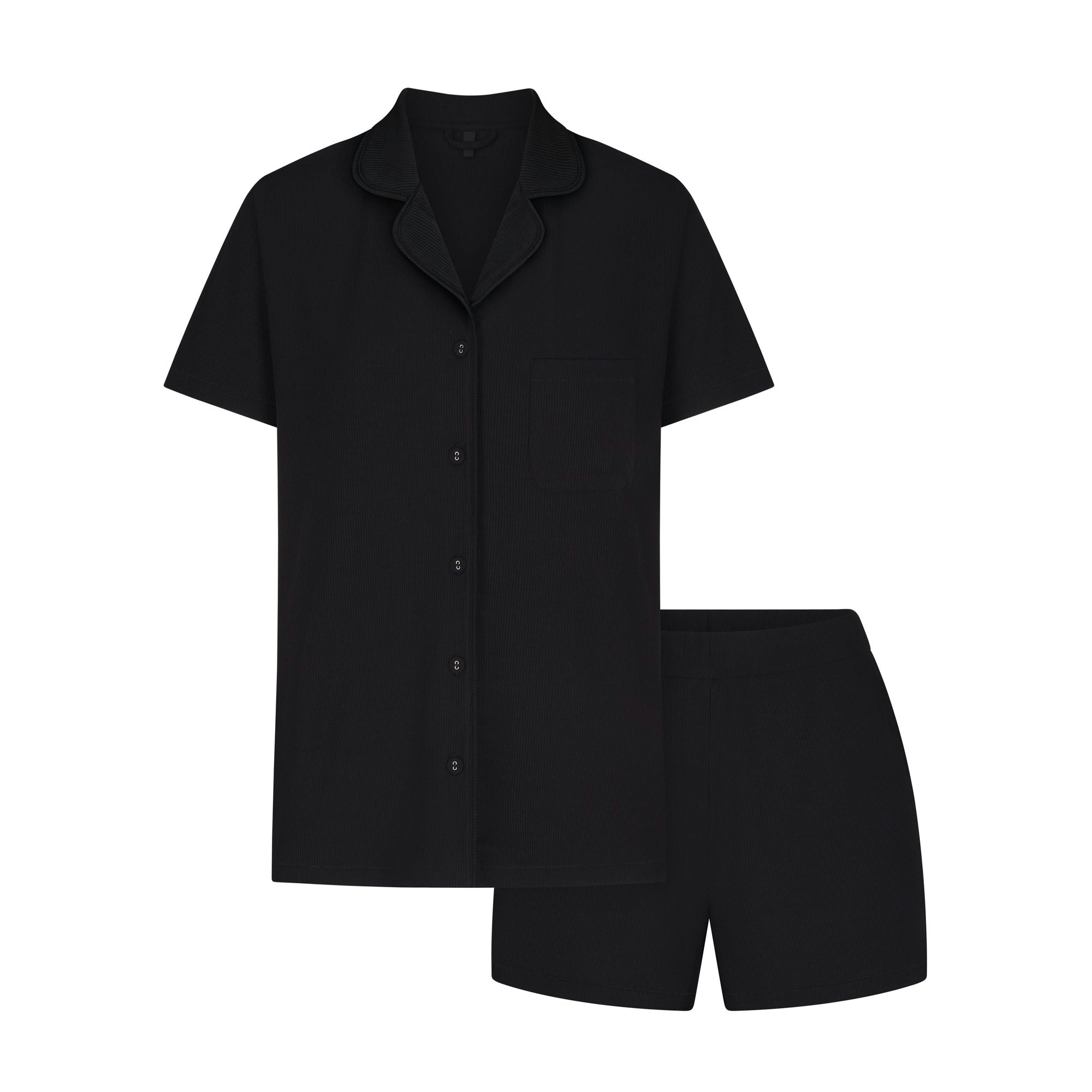 SOFT LOUNGE SHORT SLEEP SET | ONYX LAYS FLAT ON A WHITE BACKGROUND | FLT