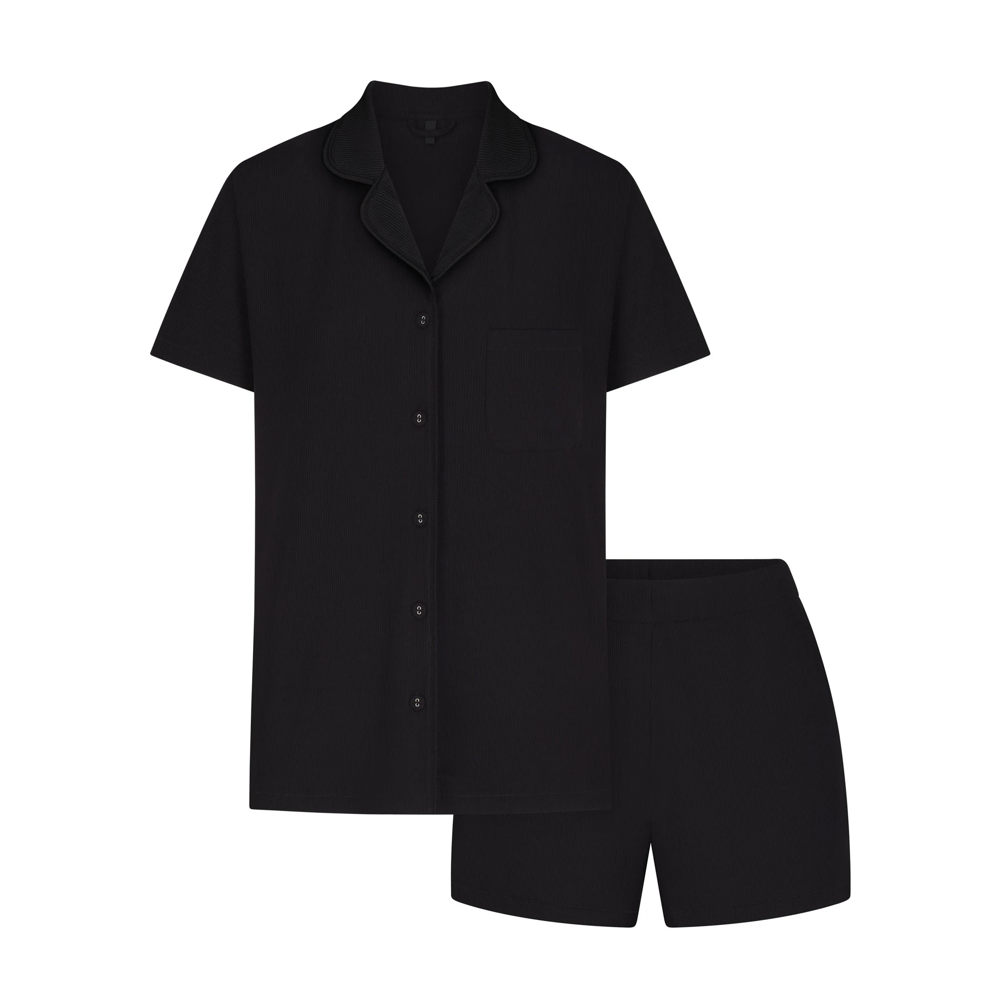 SOFT LOUNGE SHORT SLEEP SET | ONYX LAYS FLAT ON A WHITE BACKGROUND | FLT