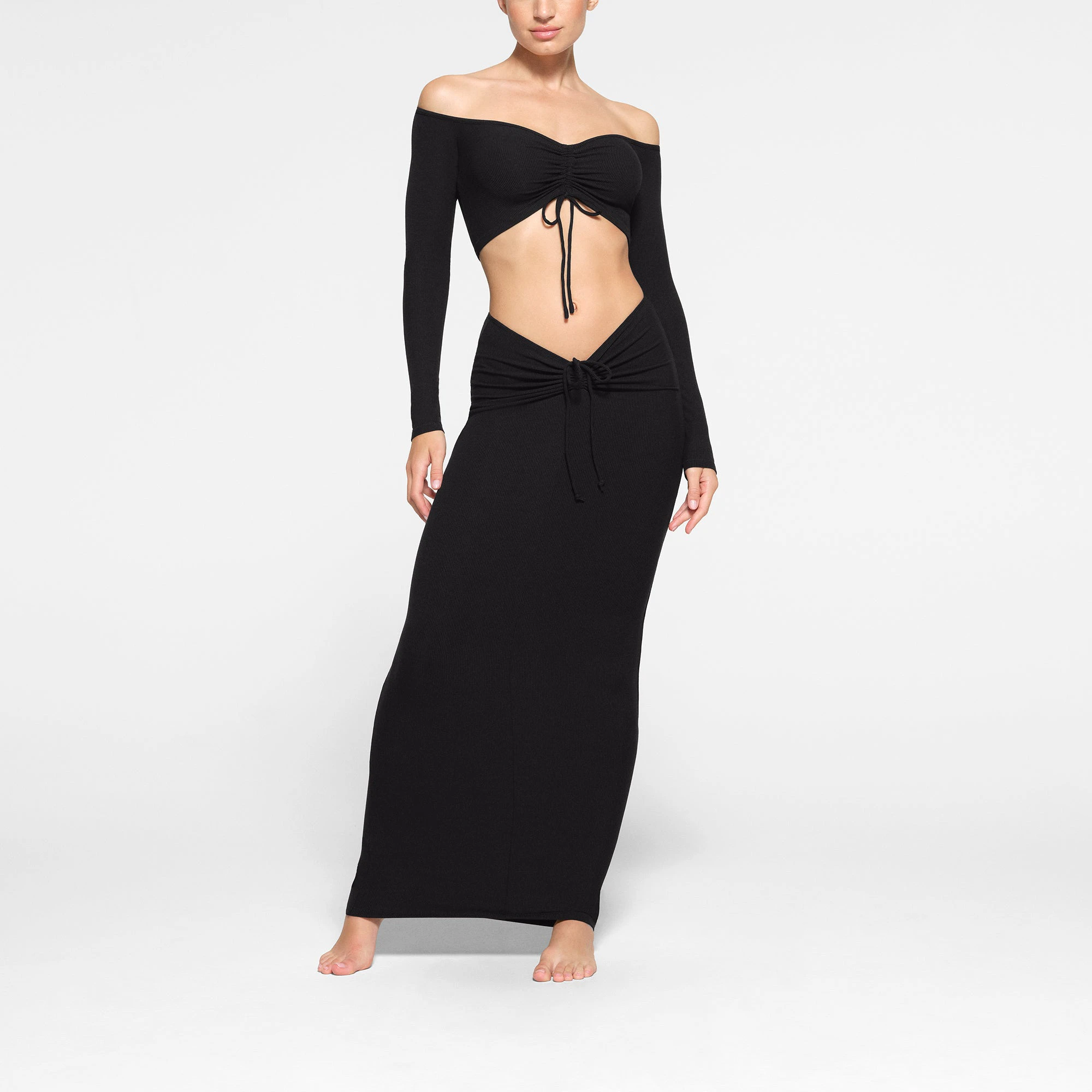 SOFT LOUNGE RUCHED LONG SKIRT | ONYX