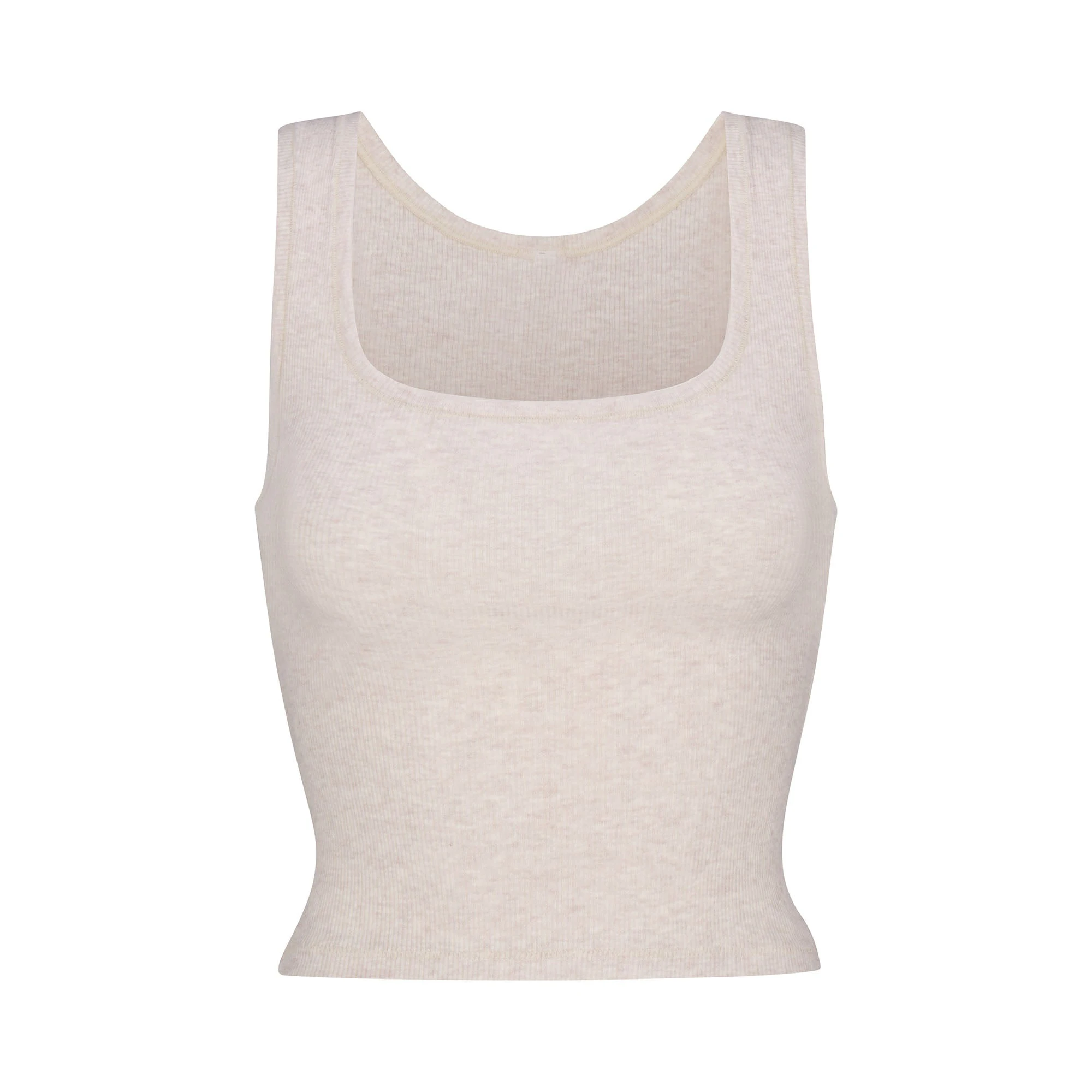 COTTON RIB TANK HEATHER OATMEAL FLAT ON A WHITE BACKGROUND | FLT | FLT