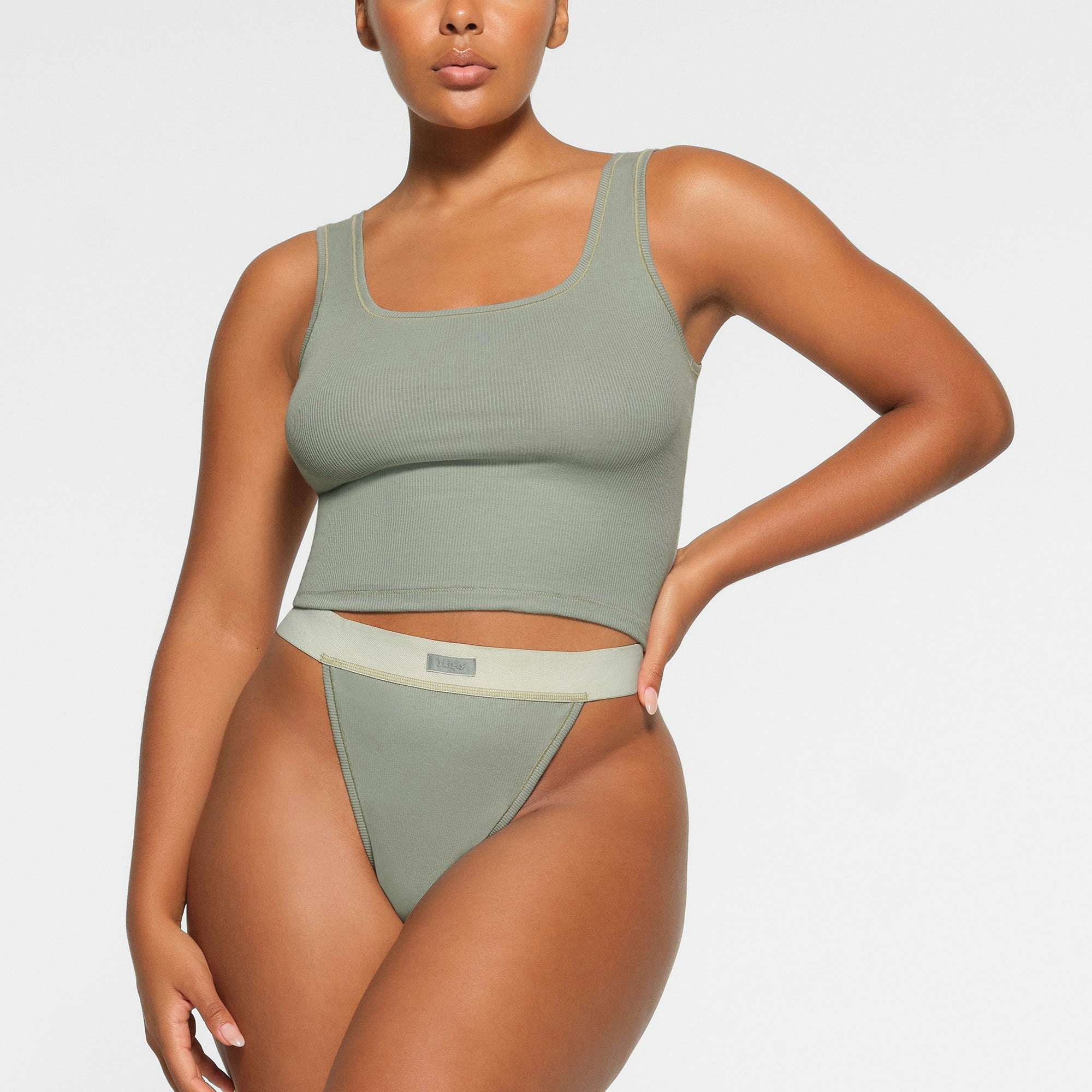 COTTON RIB TANK WORN BY A MODEL IN FRONT VIEW