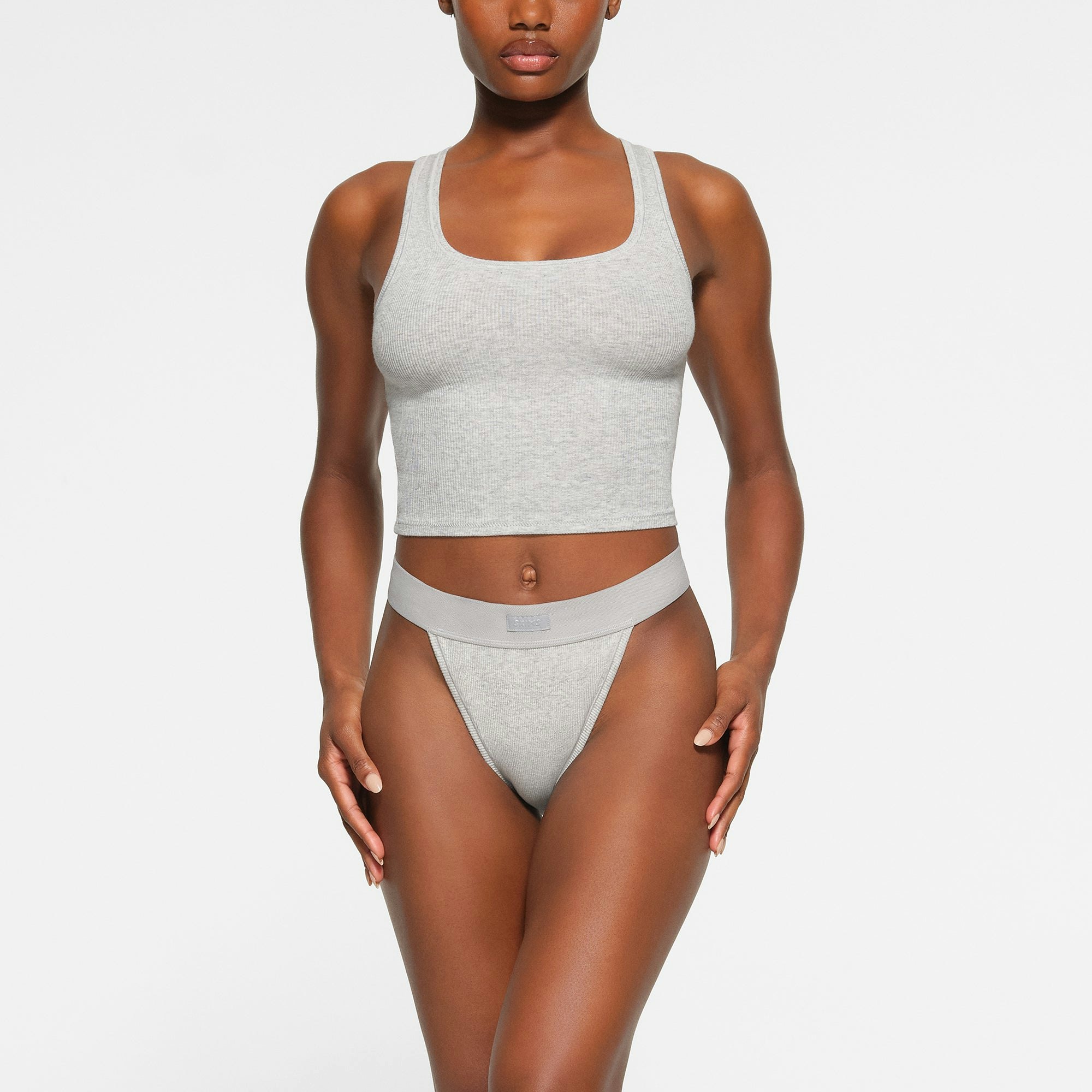 COTTON RIB TANK WORN BY A MODEL IN FRONT VIEW