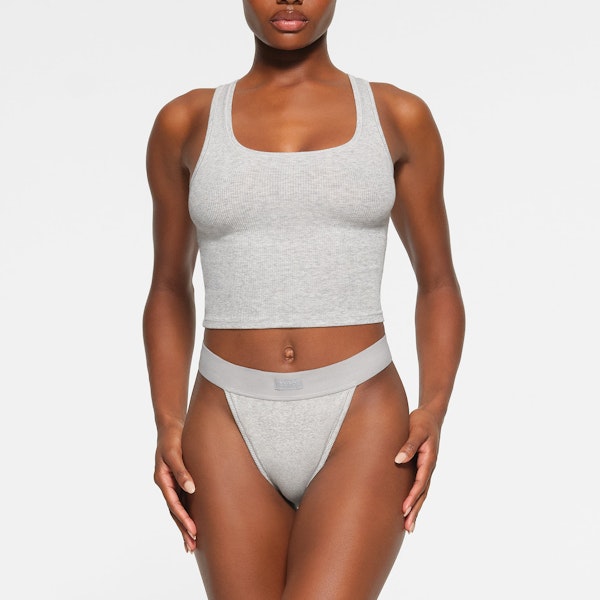 COTTON RIB TANK WORN BY A MODEL IN FRONT VIEW
