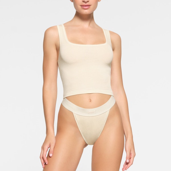 COTTON RIB TANK WORN BY A MODEL IN FRONT VIEW