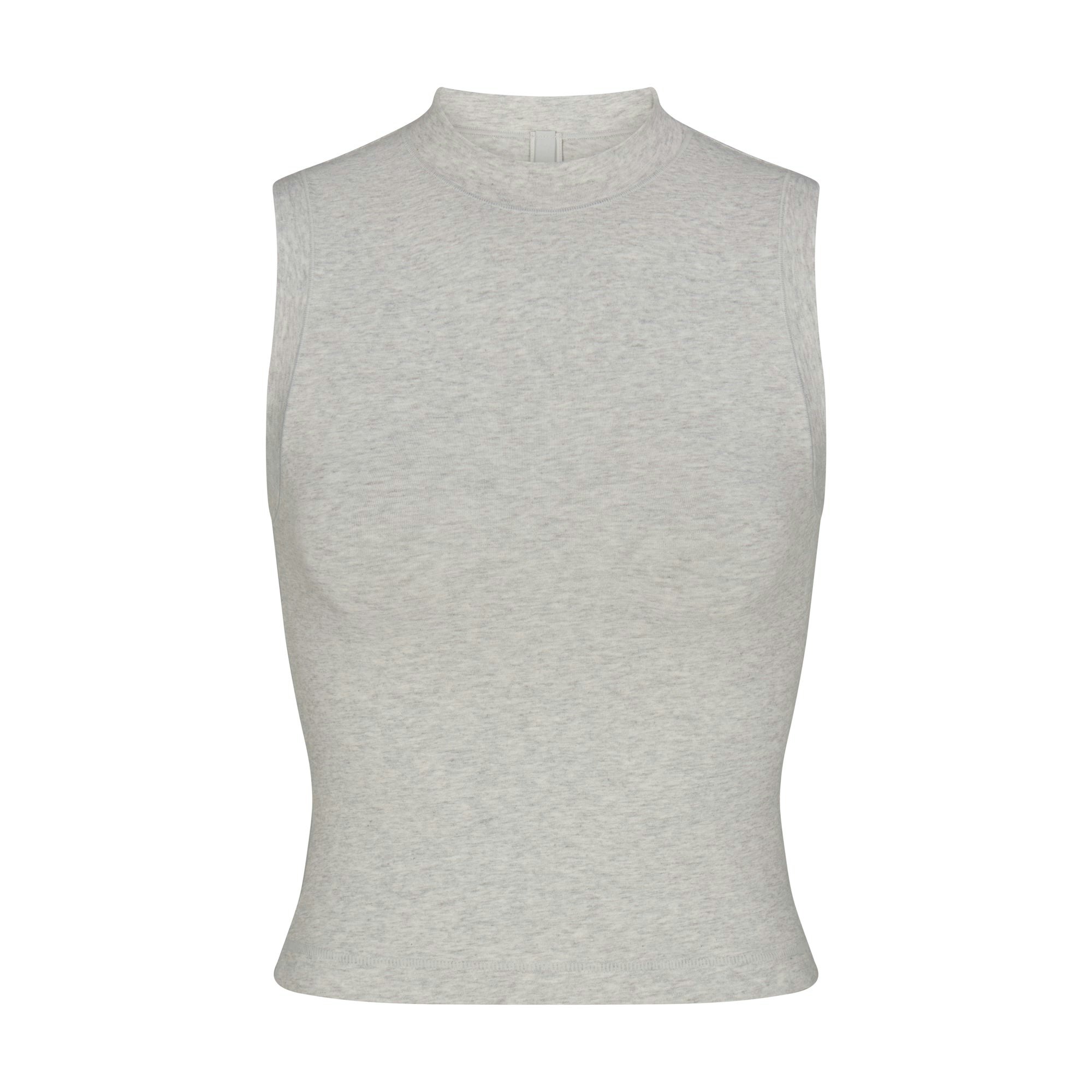 COTTON JERSEY MOCK NECK TANK | LIGHT HEATHER GREY (TANKS, TOPS) LAYS FLAT ON A WHITE BACKGROUND | FLT