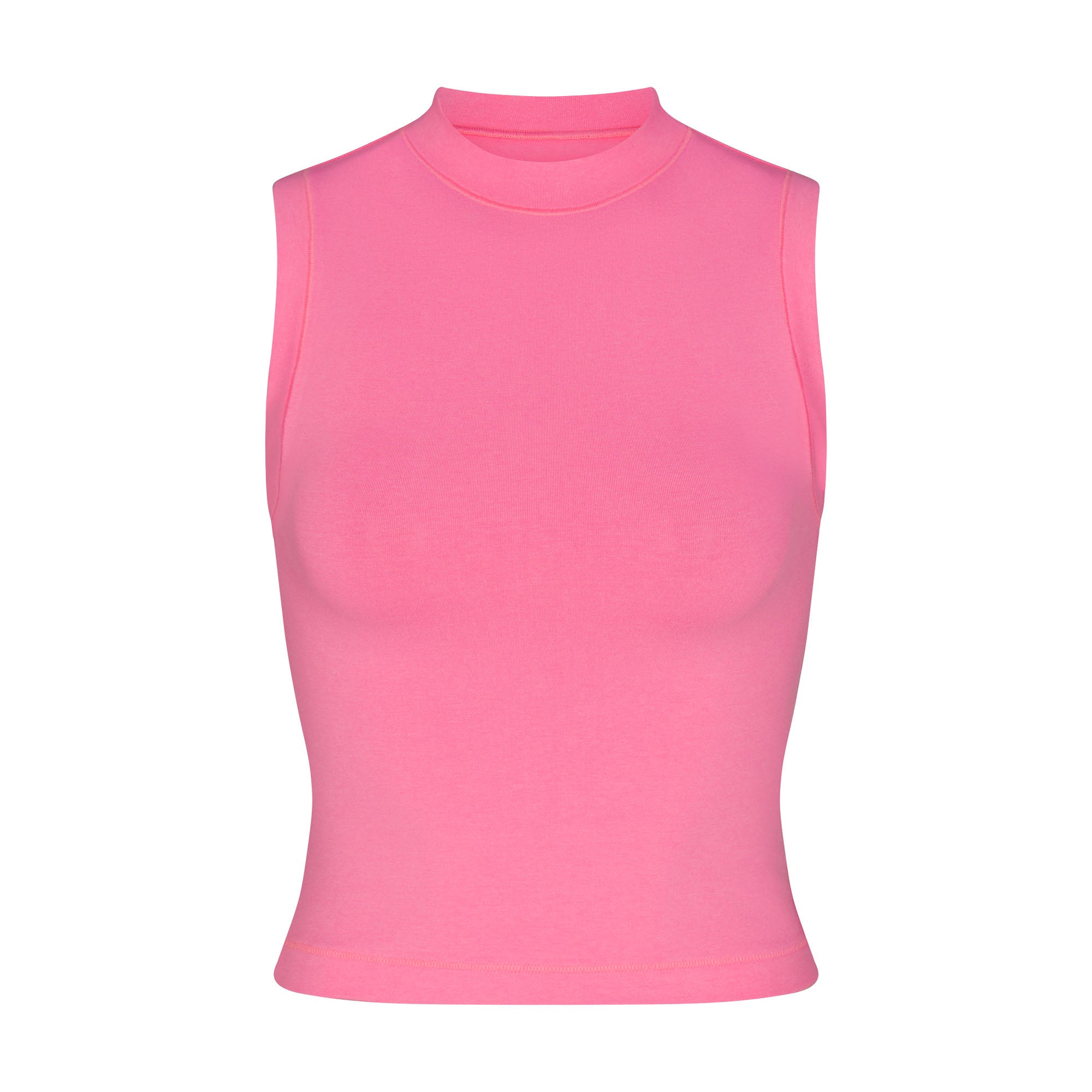 COTTON JERSEY MOCK NECK TANK SUGAR PINK