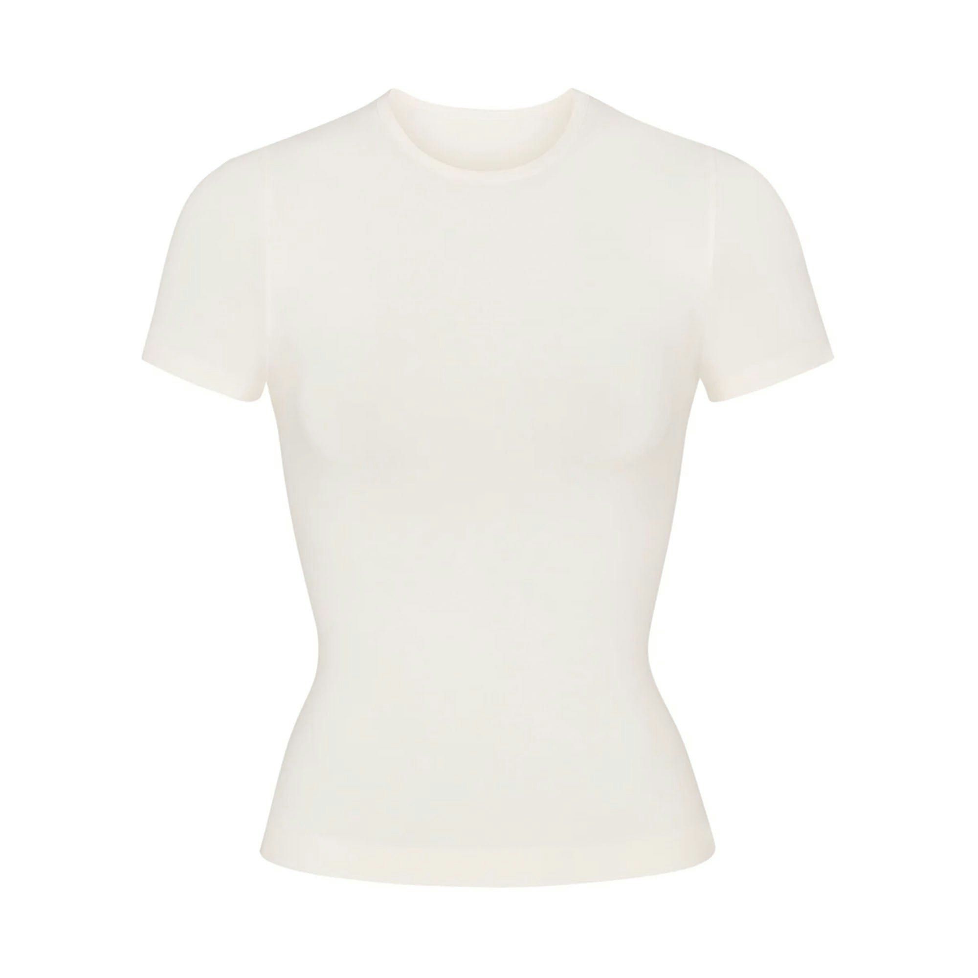 SOFT SMOOTHING SEAMLESS T-SHIRT | MARBLE (T-SHIRTS, TOPS) LAYS FLAT ON A WHITE BACKGROUND | FLT