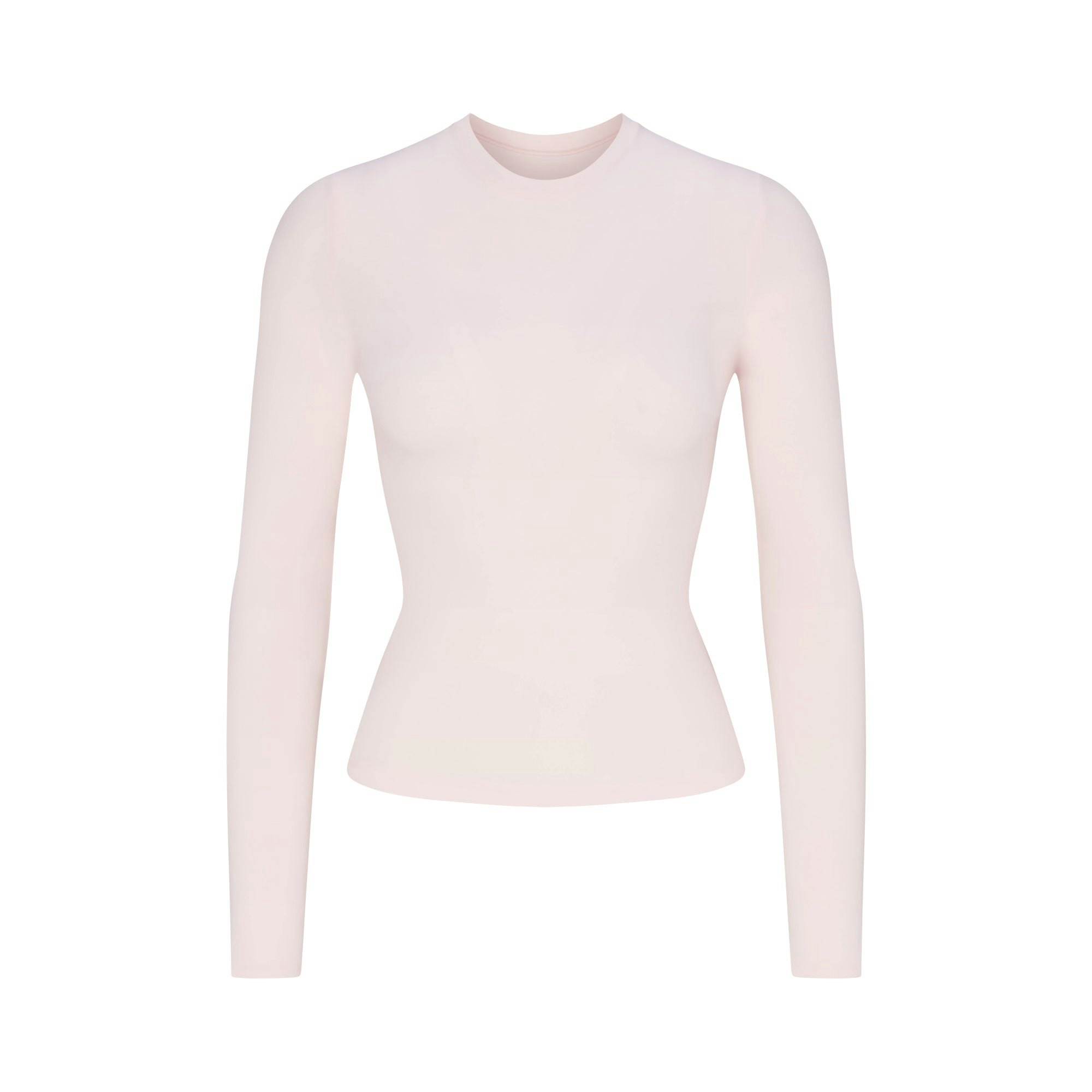 COTTON JERSEY LONG SLEEVE T-SHIRT | BARELY PINK (LONG SLEEVE T-SHIRTS) FLAT ON A WHITE BACKGROUND | FLT | FLT