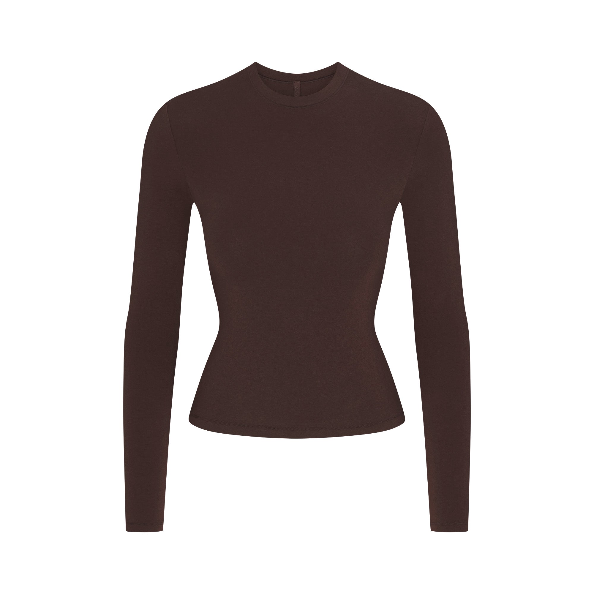 COTTON JERSEY LONG SLEEVE T-SHIRT | ESPRESSO FLAT ON A WHITE BACKGROUND | FLT