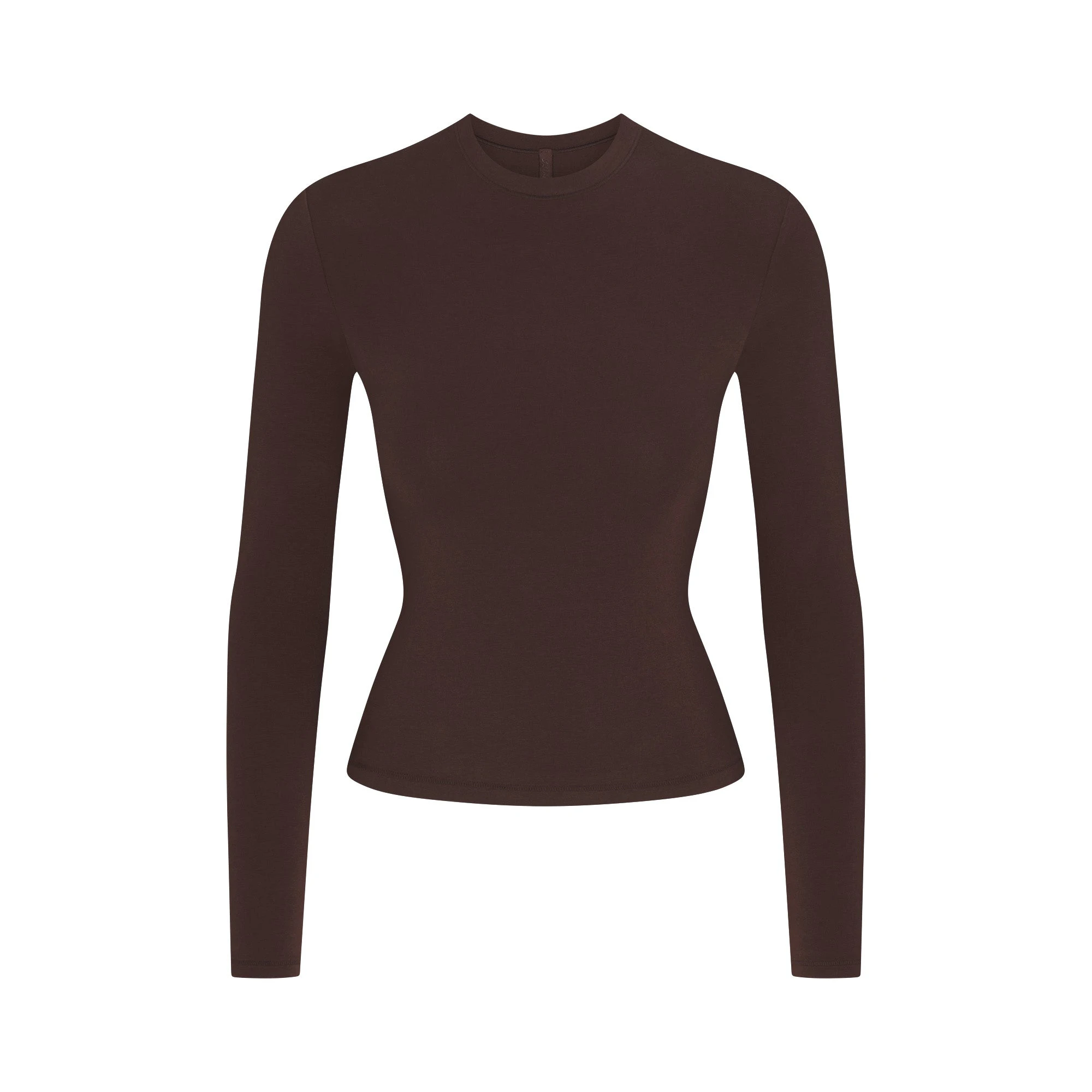 COTTON JERSEY LONG SLEEVE T-SHIRT | ESPRESSO FLAT ON A WHITE BACKGROUND | FLT