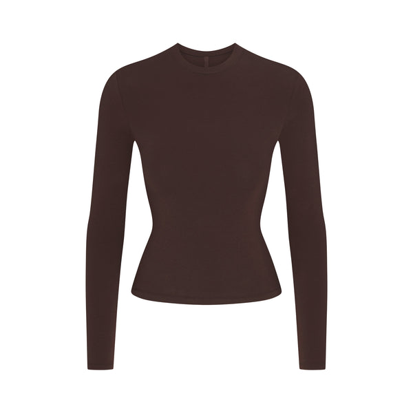 COTTON JERSEY LONG SLEEVE BOATNECK TOP | ESPRESSO | SKIMS