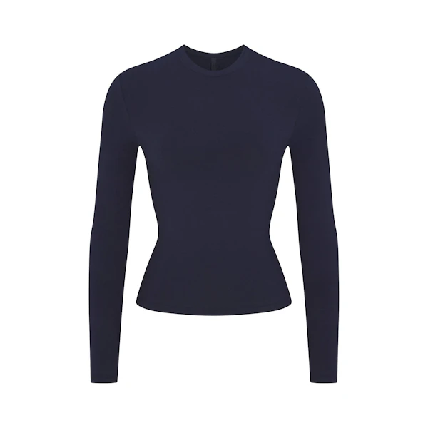 COTTON JERSEY LONG SLEEVE T-SHIRT | NAVY FLAT ON A WHITE BACKGROUND | FLT