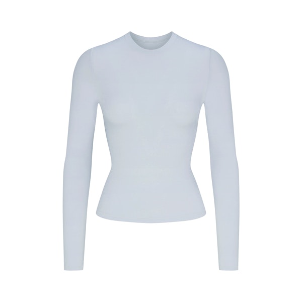 COTTON JERSEY LONG SLEEVE T-SHIRT | ZEN BLUE (LONG SLEEVE T-SHIRTS) FLAT ON A WHITE BACKGROUND | FLT