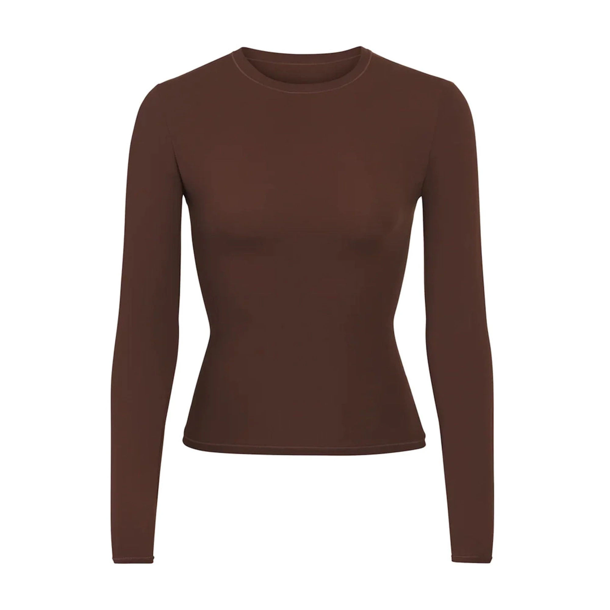 FITS EVERYBODY LONG SLEEVE T-SHIRT | COCOA (LONG SLEEVE T-SHIRTS, TOPS) LAYS FLAT ON A WHITE BACKGROUND | FLT