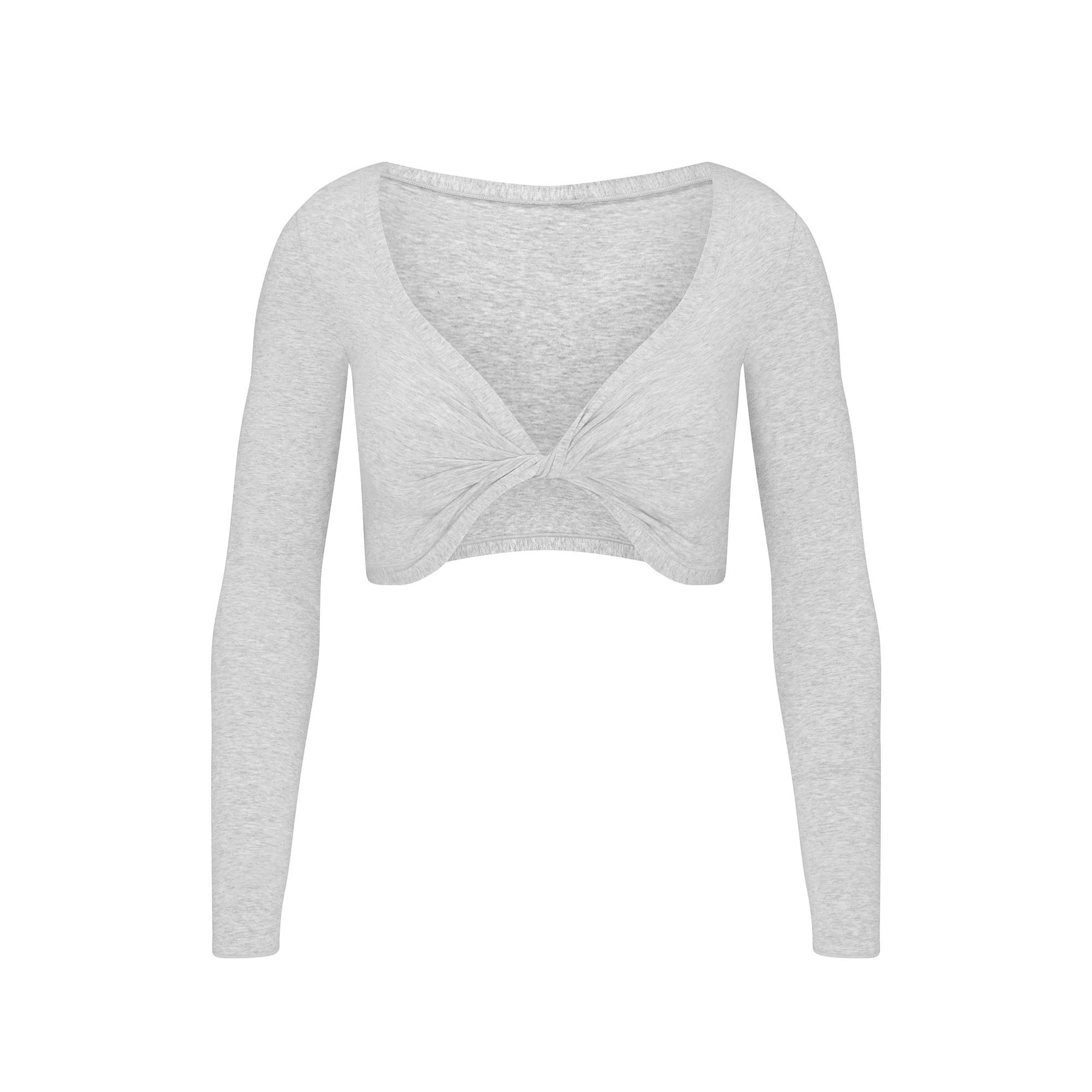 COTTON TWIST LONG SLEEVE CROPPED TOP | LIGHT HEATHER GREY | XXS