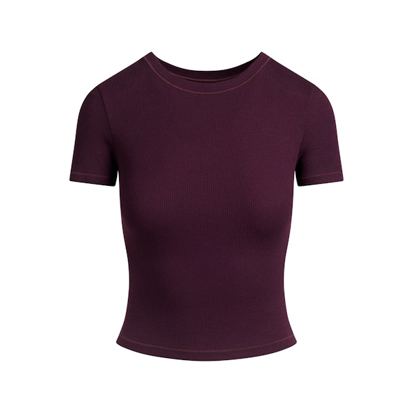 COTTON RIB T-SHIRT | CURRANT FLAT ON A WHITE BACKGROUND @ | FLT