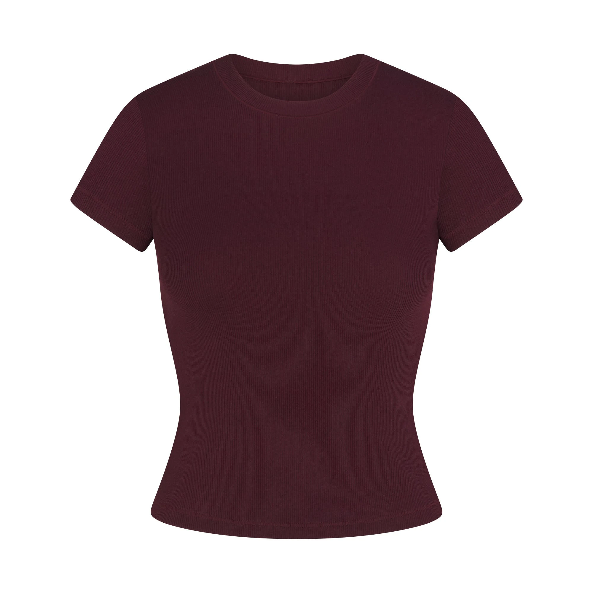 COTTON RIB T-SHIRT | CURRANT FLAT ON A WHITE BACKGROUND | FLT@ | FOCUS: 0.0, 1.0, 0.9