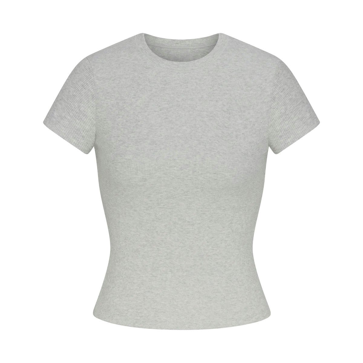 COTTON RIB T-SHIRT | LIGHT HEATHER GREY (T-SHIRTS, TOPS) LAYS FLAT ON A WHITE BACKGROUND | FLT